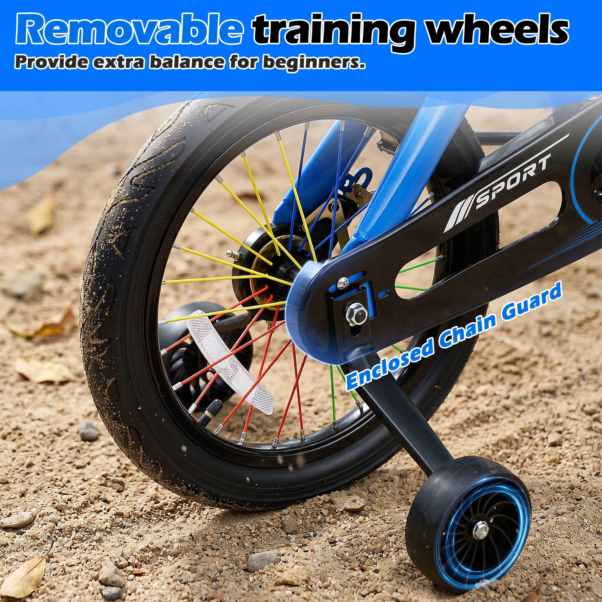 Enjoyrun 14 in Kids Bike with Training Wheels for Boys and Girls (Blue, 14 in) sqryd