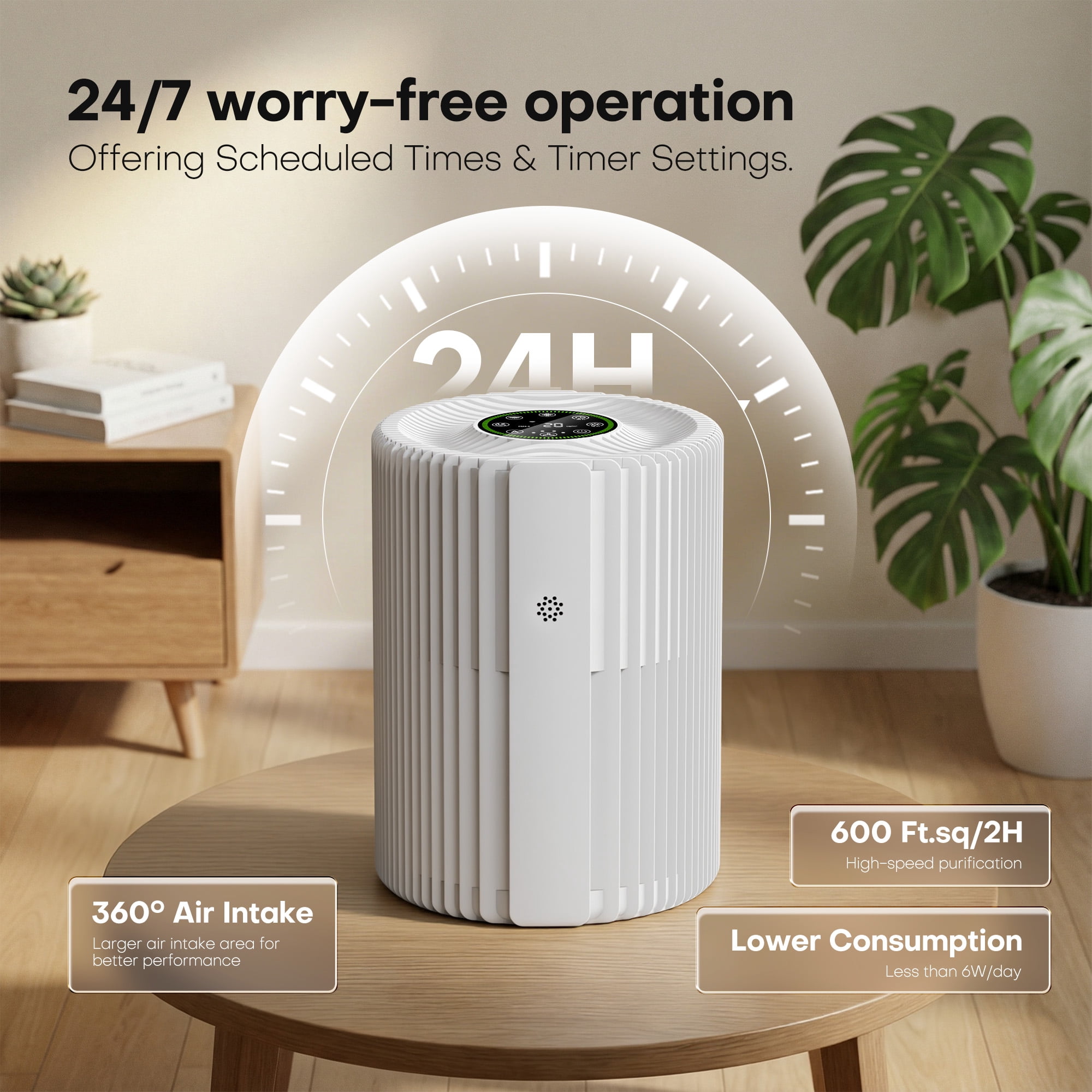 ALROCKET Smart Air Purifier for Home with H13 HEPA Filter, PM2.5 Display, Auto Mode, and 5 Fan Speeds (White, 6.92 x 7.08 x 9.50 in) or8jr