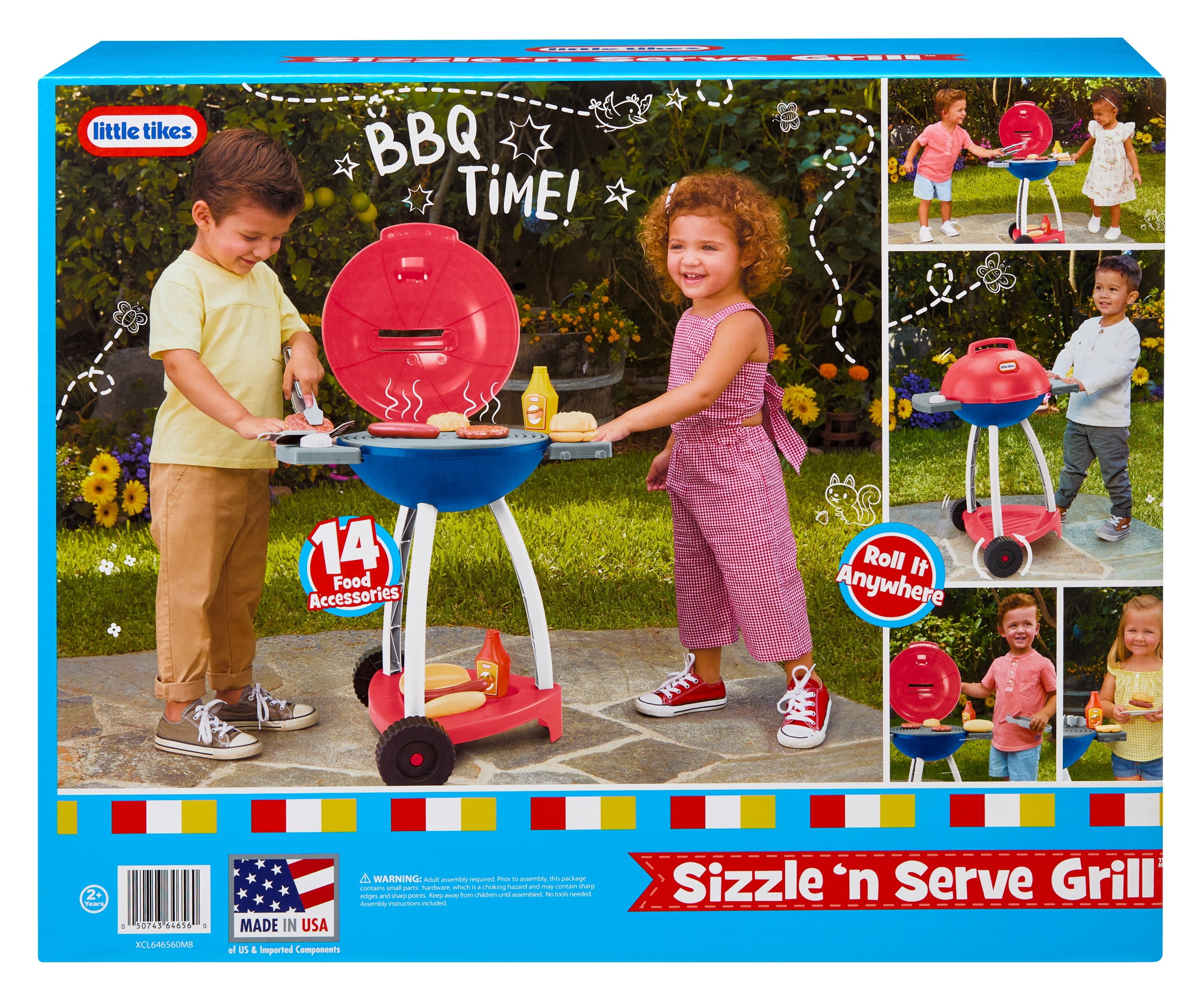 Little Tikes Sizzle & Serve Grill Interactive Cooking Playset with 14 Accessories (Red, 14-Piece Set) dt3xq
