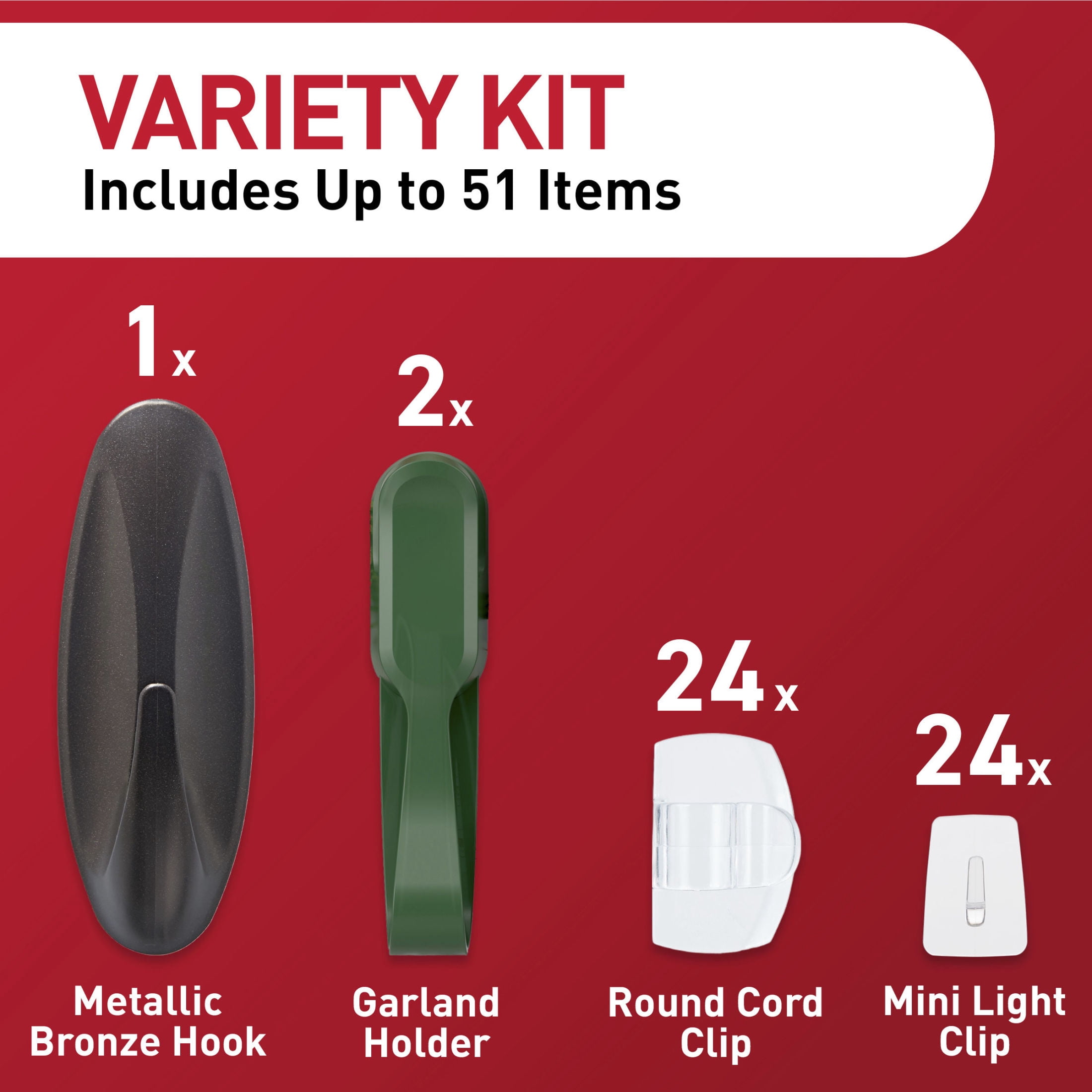 Command Holiday Decorating Kit, Damage-Free Adhesive Hooks and Clips for Indoor and Outdoor Use (Silver, 5 lb) f4acb