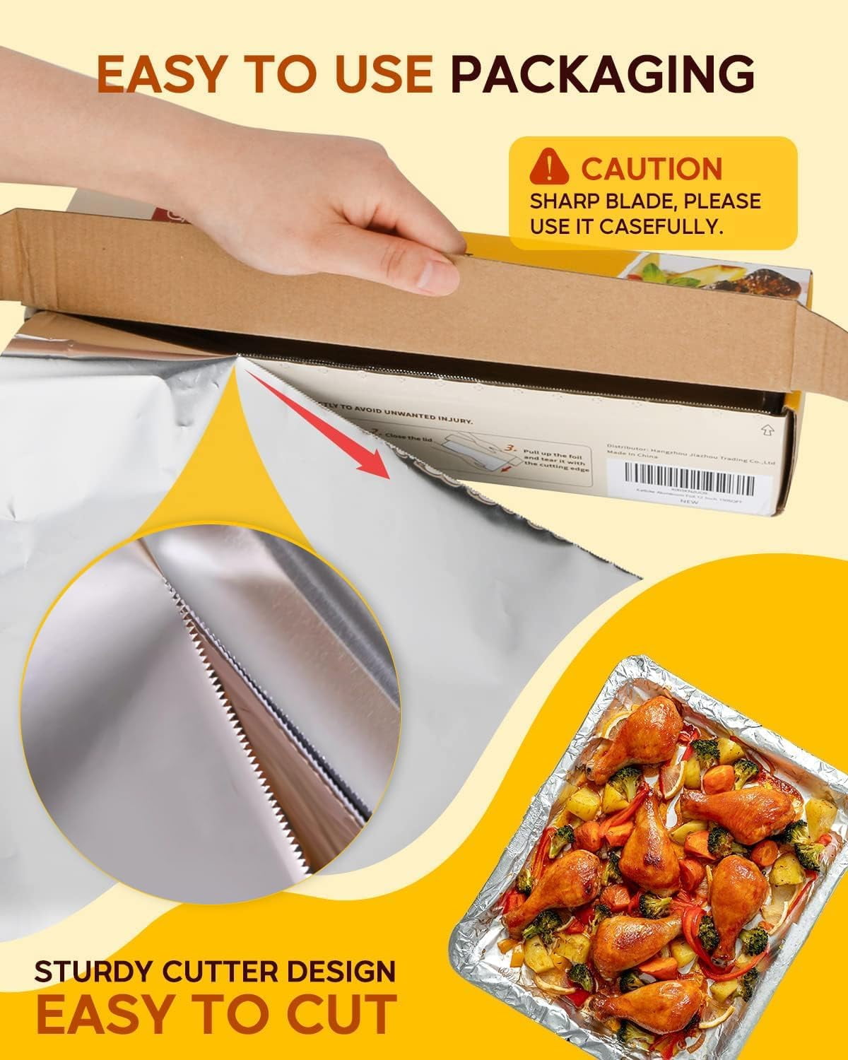 Katbite Heavy Duty Aluminum Foil Roll with Serrated Cutter (Silver, 12 in x 150 ft) nhilc
