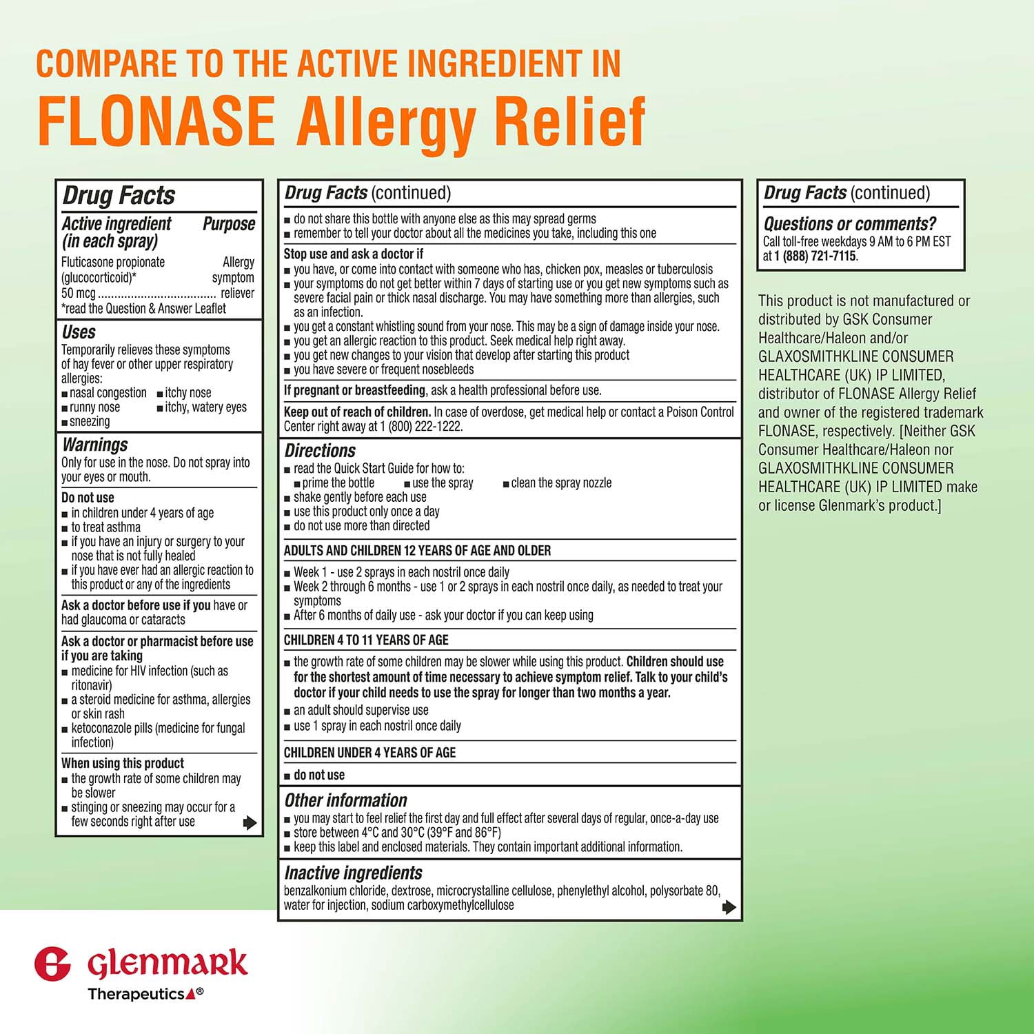 Glenmark Fluticasone Propionate Nasal Spray, Allergy Symptom Reliever, Non-Drowsy (144 Metered Sprays) 0bw9m