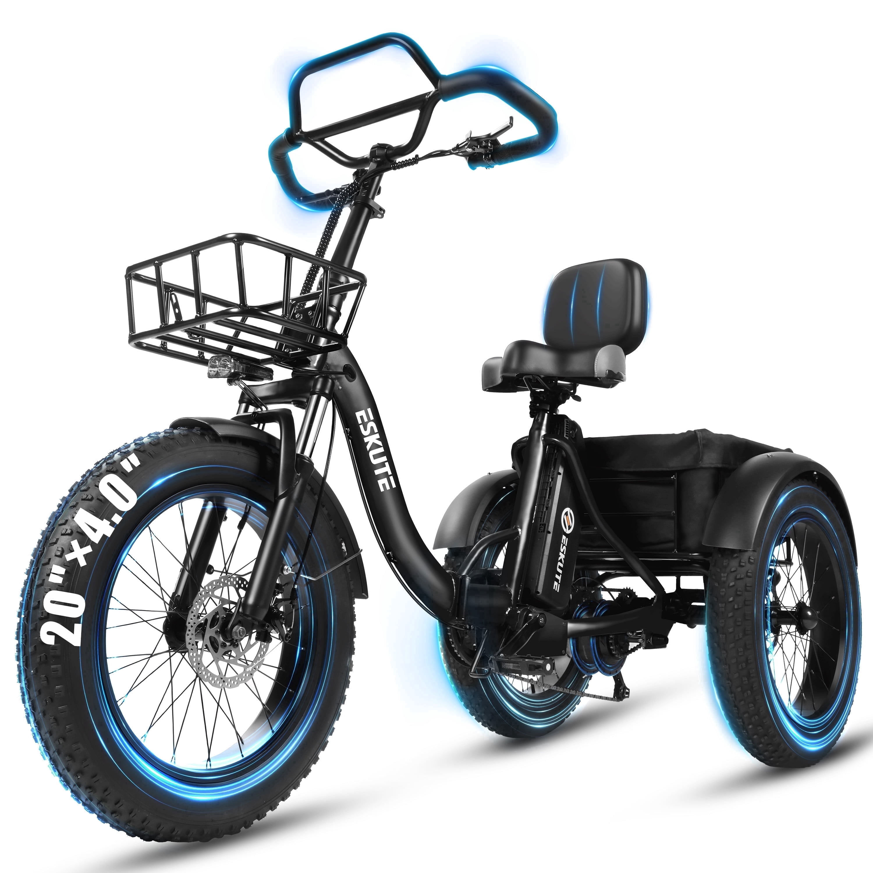 Elecby T300 Pro Electric Tricycle for Adults, Foldable 3-Wheel E-Bike with Fat Tires, 998.4Wh Battery (Black, 20 in x 4 in) l1k1u