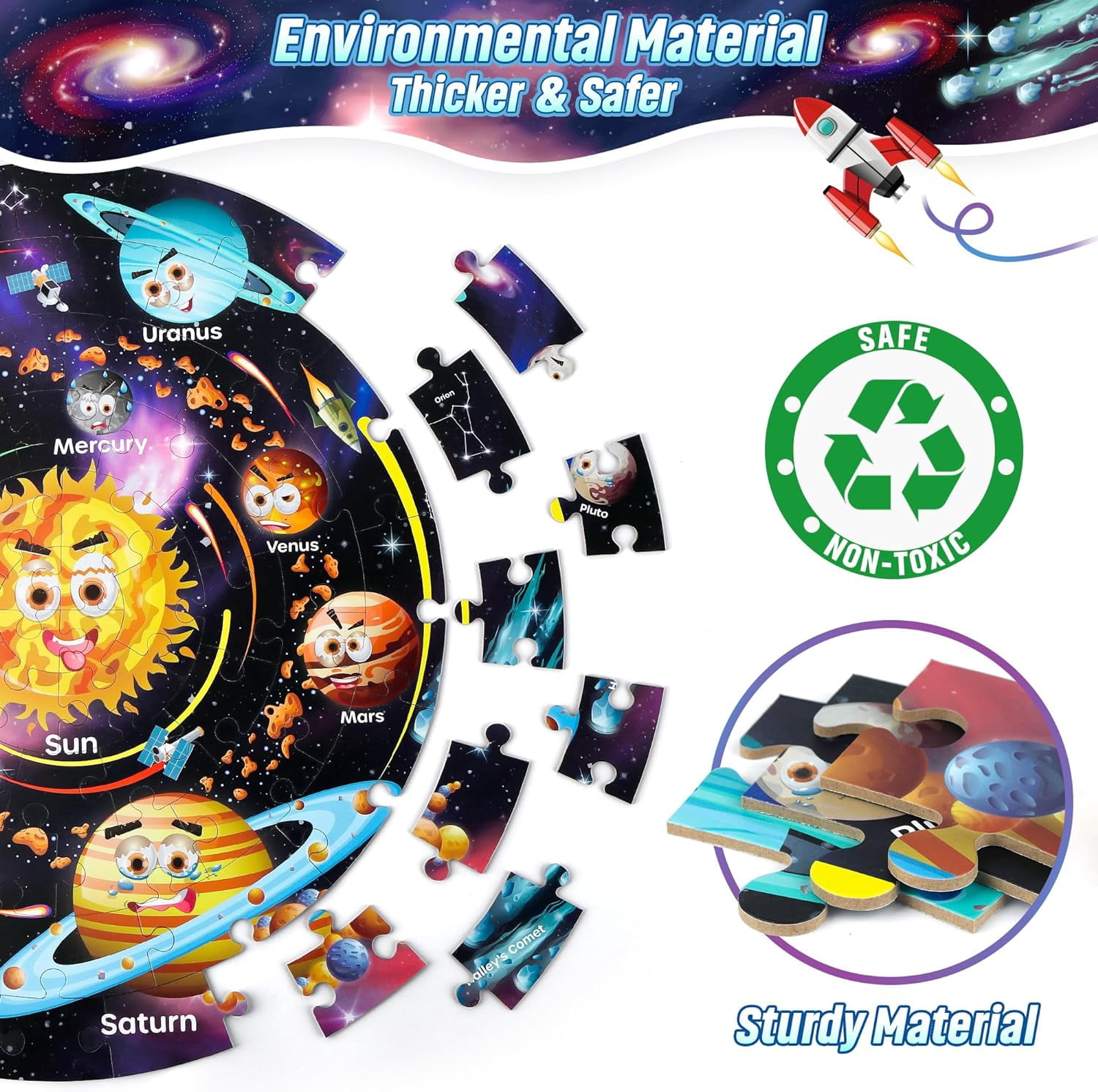 SYNARRY Solar System Floor Puzzle for Kids, Educational Wooden Jigsaw Set (Multicolor, 70-Piece) k6yaf