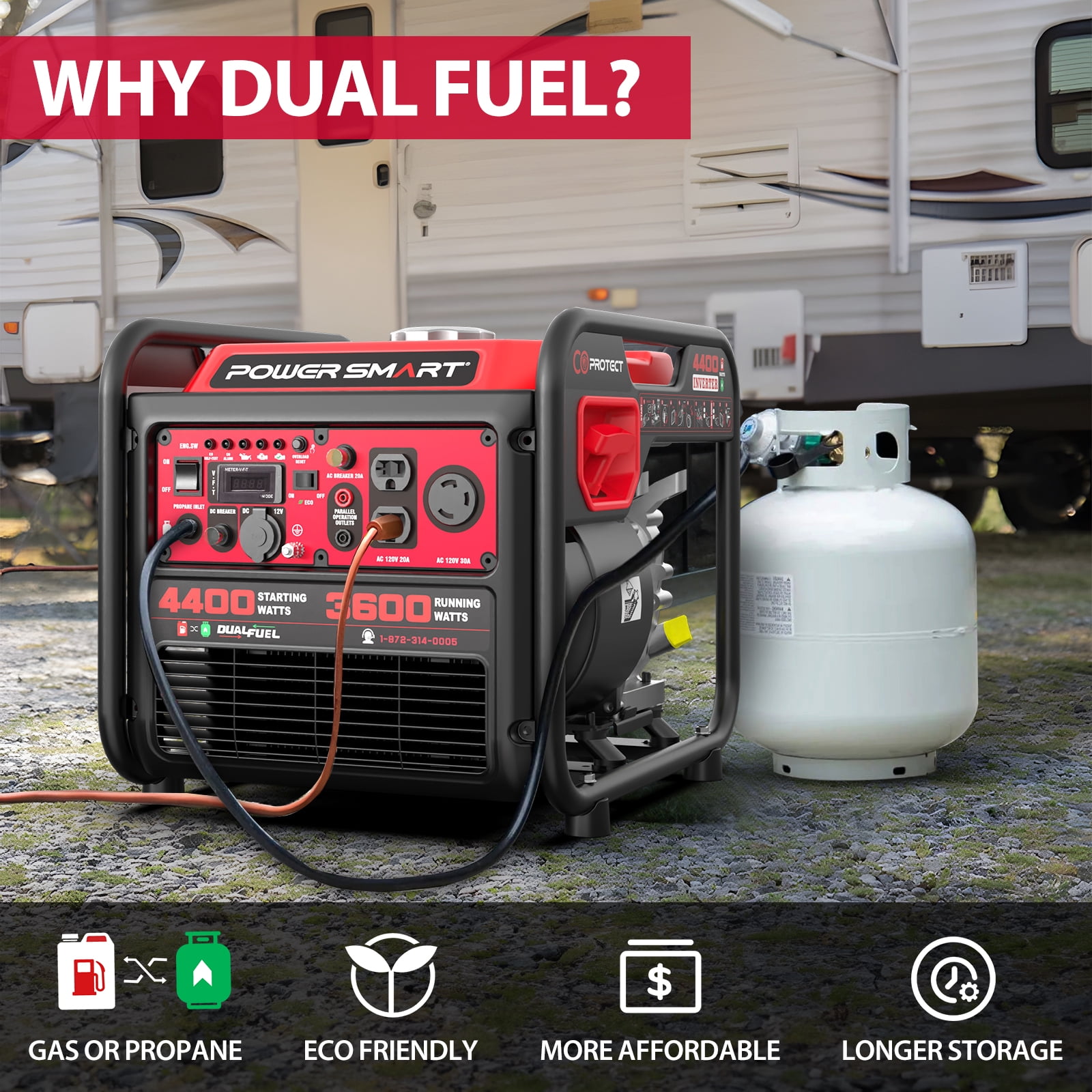 PowerSmart 4400-Watt Dual Fuel Portable Generator with CO Sentry (Gas/Propane, 20.3 fl oz Oil Capacity) thdwg