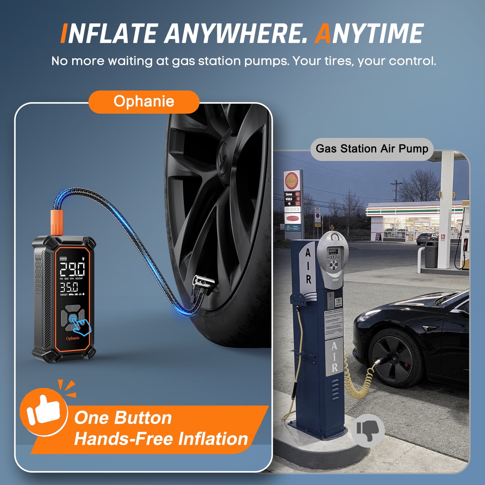 Ophanie Cordless Tire Inflator Portable Air Compressor, High-Pressure Digital Gauge with LED Light (Black, 6000mAh) itrry