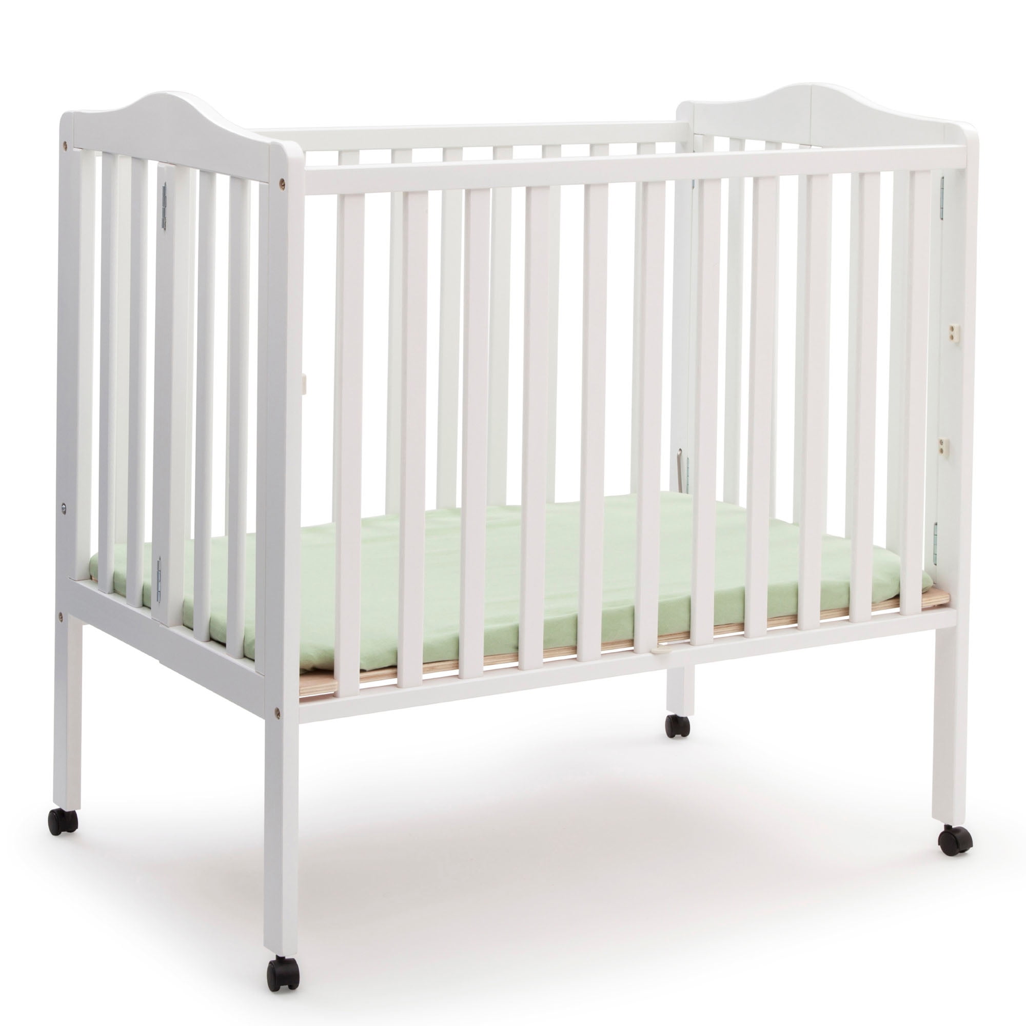 Delta Children Folding Portable Mini Crib with 1.5-inch Mattress (White, 38 in x 25 in) fq5uy