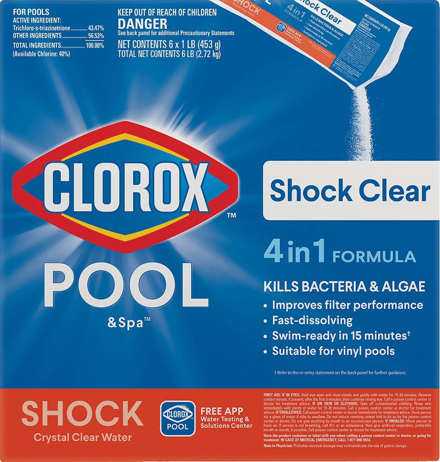 Clorox Pool&Spa Shock Clear Swimming Pool Sanitizer Granules (Clear, 6 pk) v3a4x