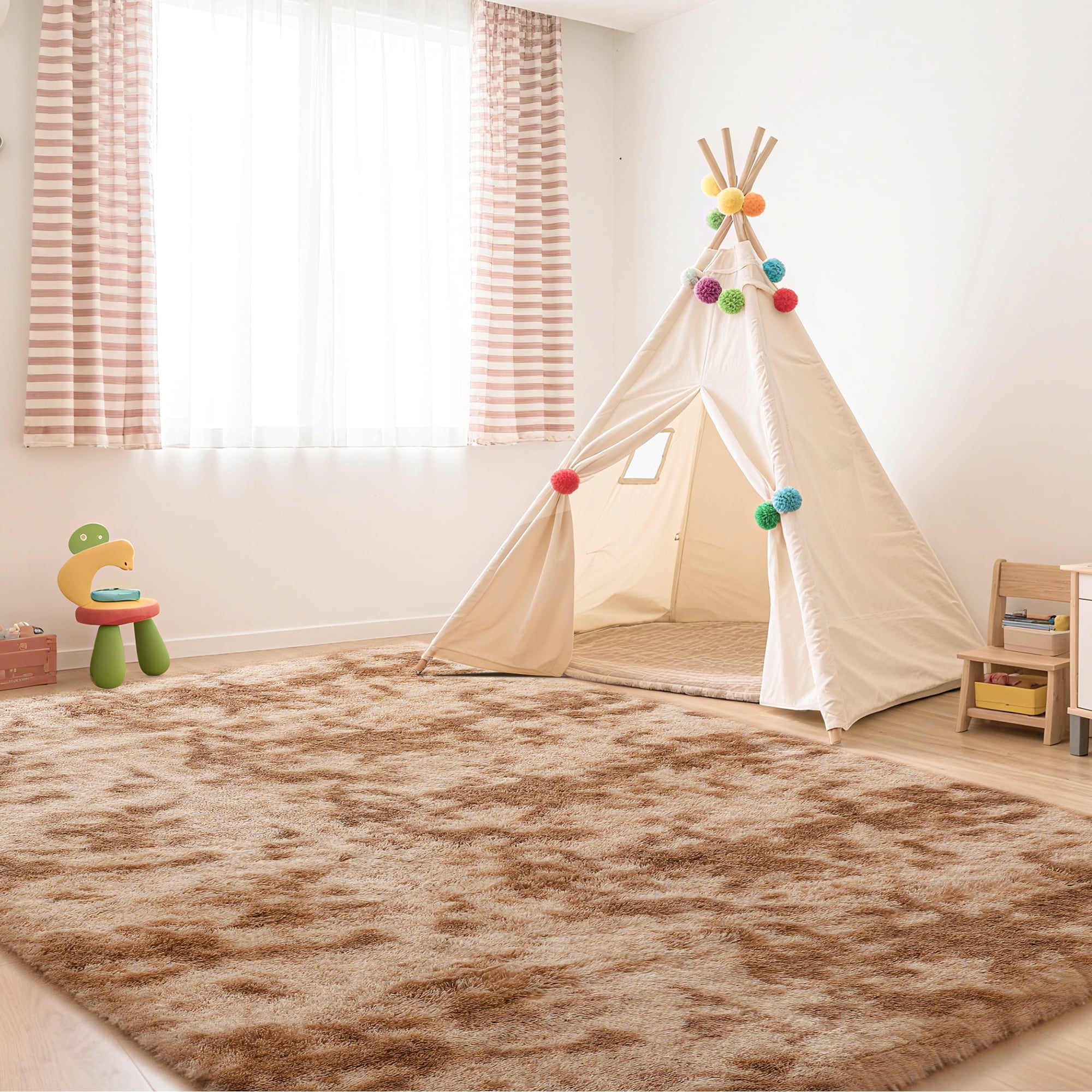 Cozydesg Soft Fluffy Area Rug, Modern Shaggy Velvet Floor Mat for Living Room and Bedroom (Beige, 8 ft x 10 ft) 3qz4p