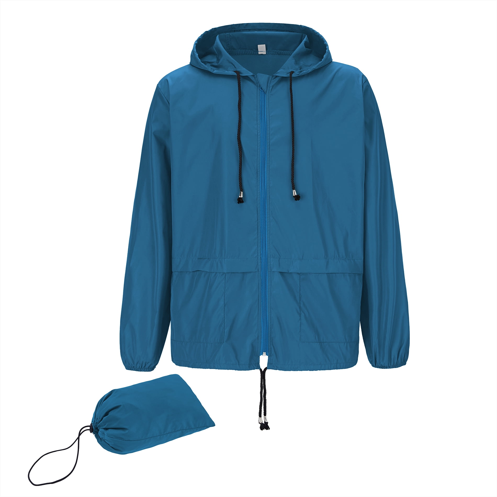 American Trends Men's Waterproof Rain Jacket Lightweight Packable Windbreaker with Hood (Blue, 3XL) o69sj