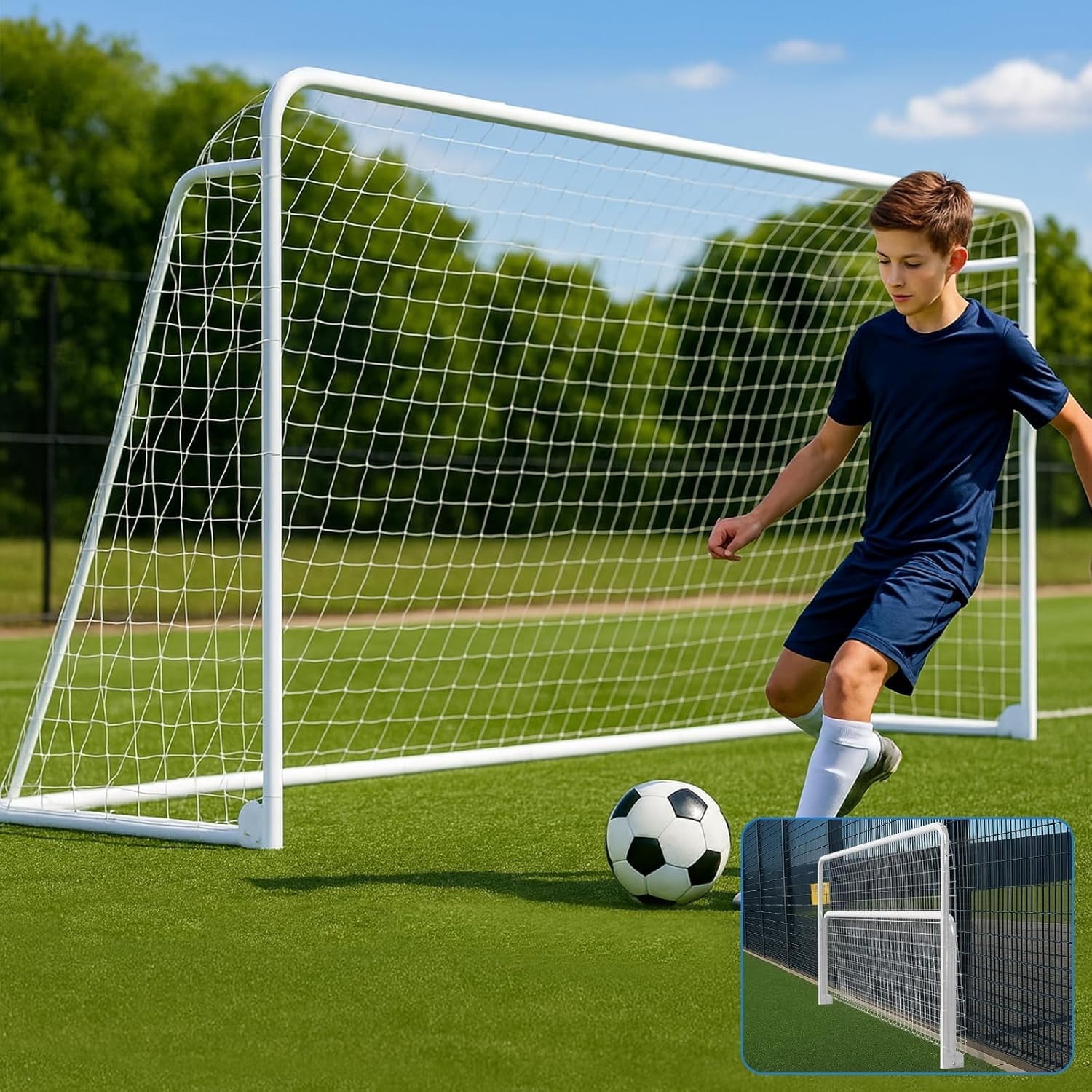 Slsy Foldable Soccer Goal for Backyard Training (Silver, 12x6 ft) p0sm4