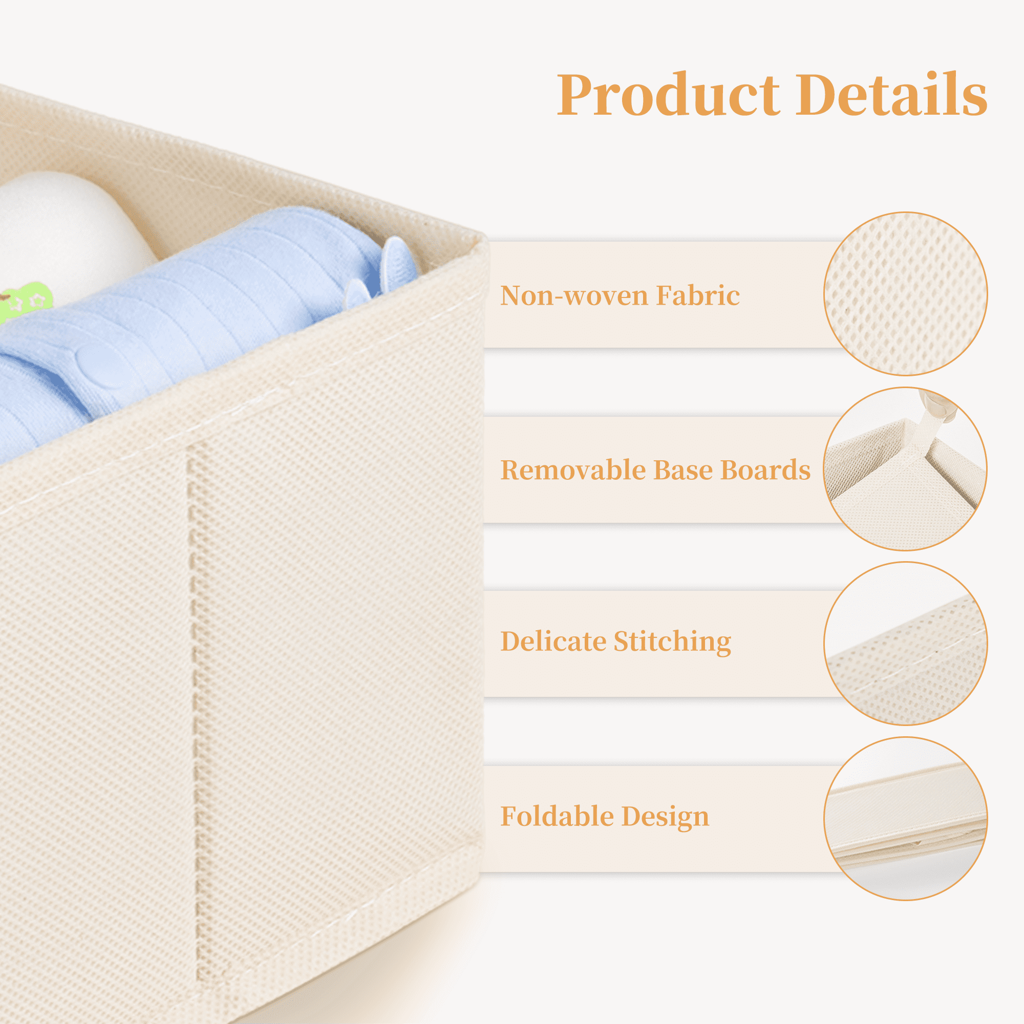 Criusia Foldable Fabric Drawer Organizers for Clothing and Closet Storage (Beige, 9-Pack Set) fta6j