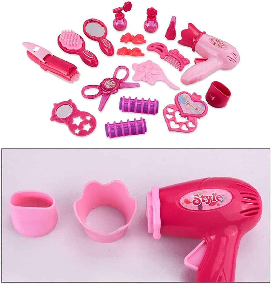 Rirool Pretend Play Makeup and Hair Salon Activity Set with Portable Carrying Case (Pink, 17-Piece Set) s7s60