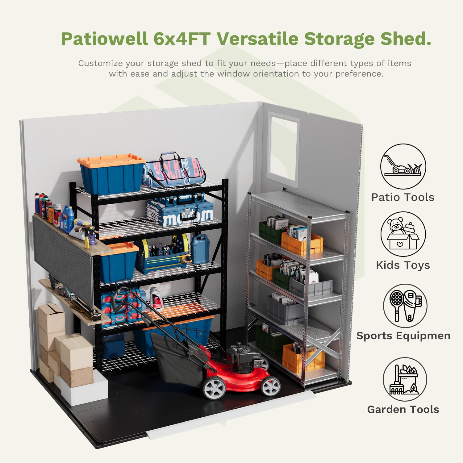 Patiowell Resin Outdoor Storage Shed, Weather-Resistant Garden Tool Organizer with Lockable Door and Window (Light Gray, 6 ft x 4 ft) 9vf2h