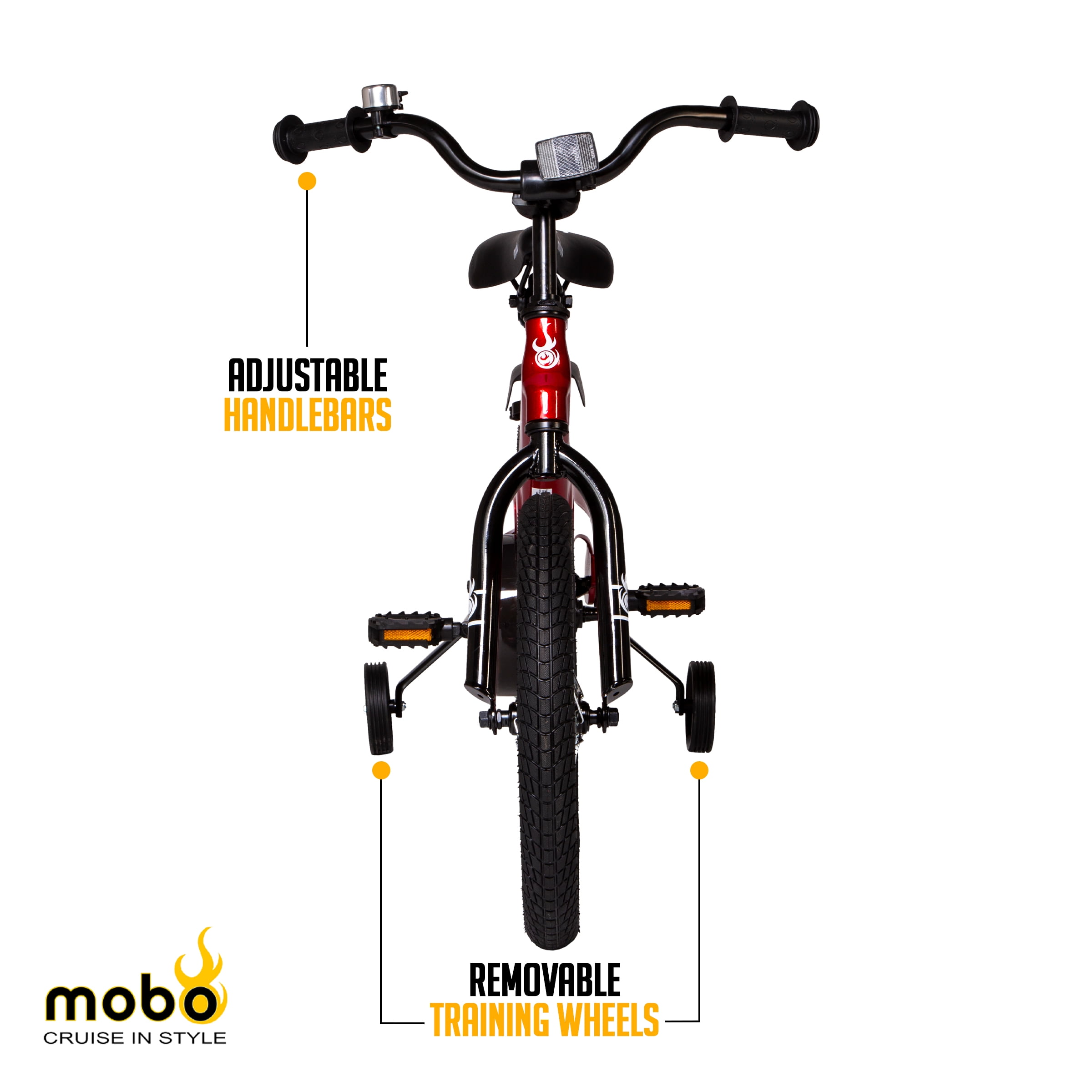 Mobo Lite Kids Bicycle with Training Wheels, Adjustable Handlebars and Seat (Red, 16 in) t54zk