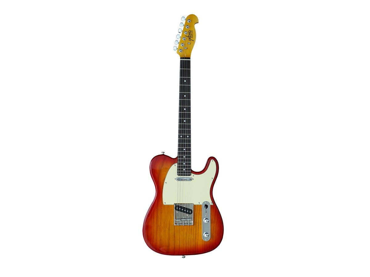 Monoprice Indio Retro DLX Plus Electric Guitar (Cherry Burst, Solid Ash Body, Maple Neck, Includes Gig Bag) zhubr
