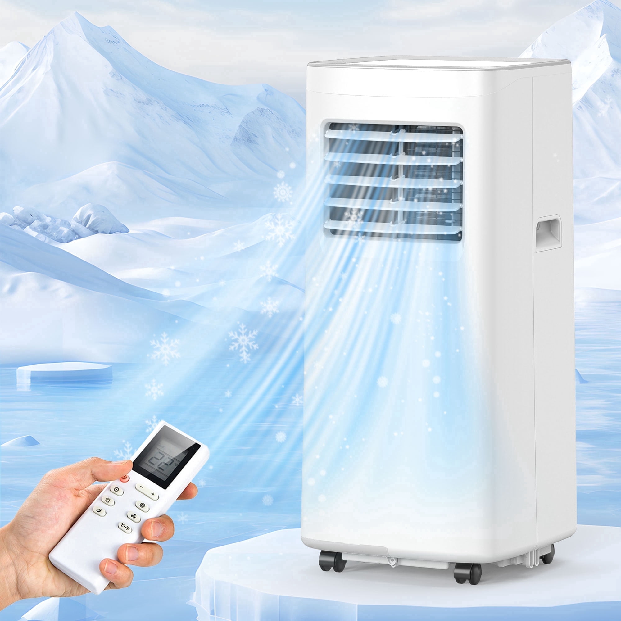Frostorm 8500 BTU Portable Air Conditioner, 4-in-1 Cooling Fan and Dehumidifier with Remote Control (White, 360 sq. ft. Coverage) rj54d