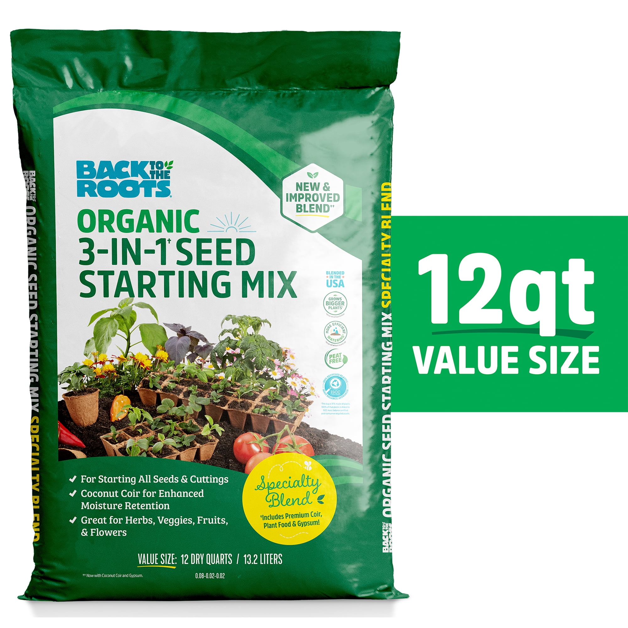 Back to the Roots Organic 3-in-1 Seed Starting Mix, Premium Soil Blend for Indoor and Outdoor Gardening (12 qt) k5mgu