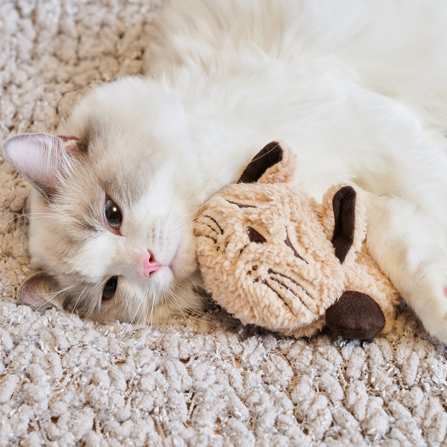 All For Paws Plush Cat Purring Toy for Anxiety Relief and Sleep Aid (Beige, 11.4 x 6.1 x 2.17 in) s84r0