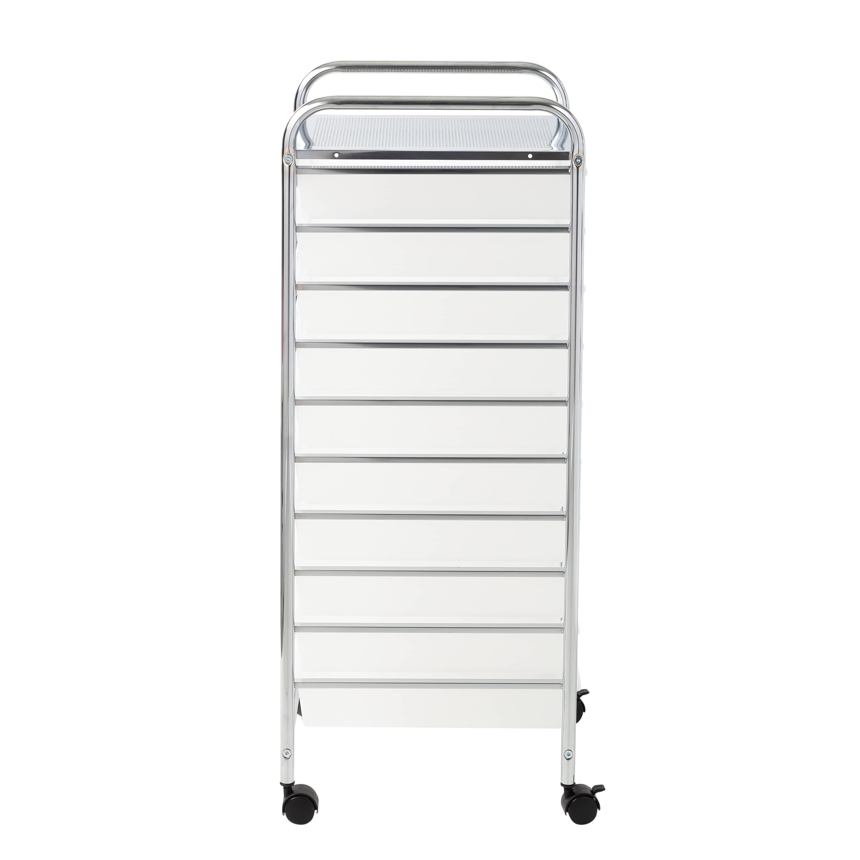 Hello Hobby 10-Drawer Rolling Craft Cart, Mobile Storage Organizer with Locking Wheels (Clear/Chrome, 15.31 in L x 12.6 in W x 38.1 in H) k0lp3