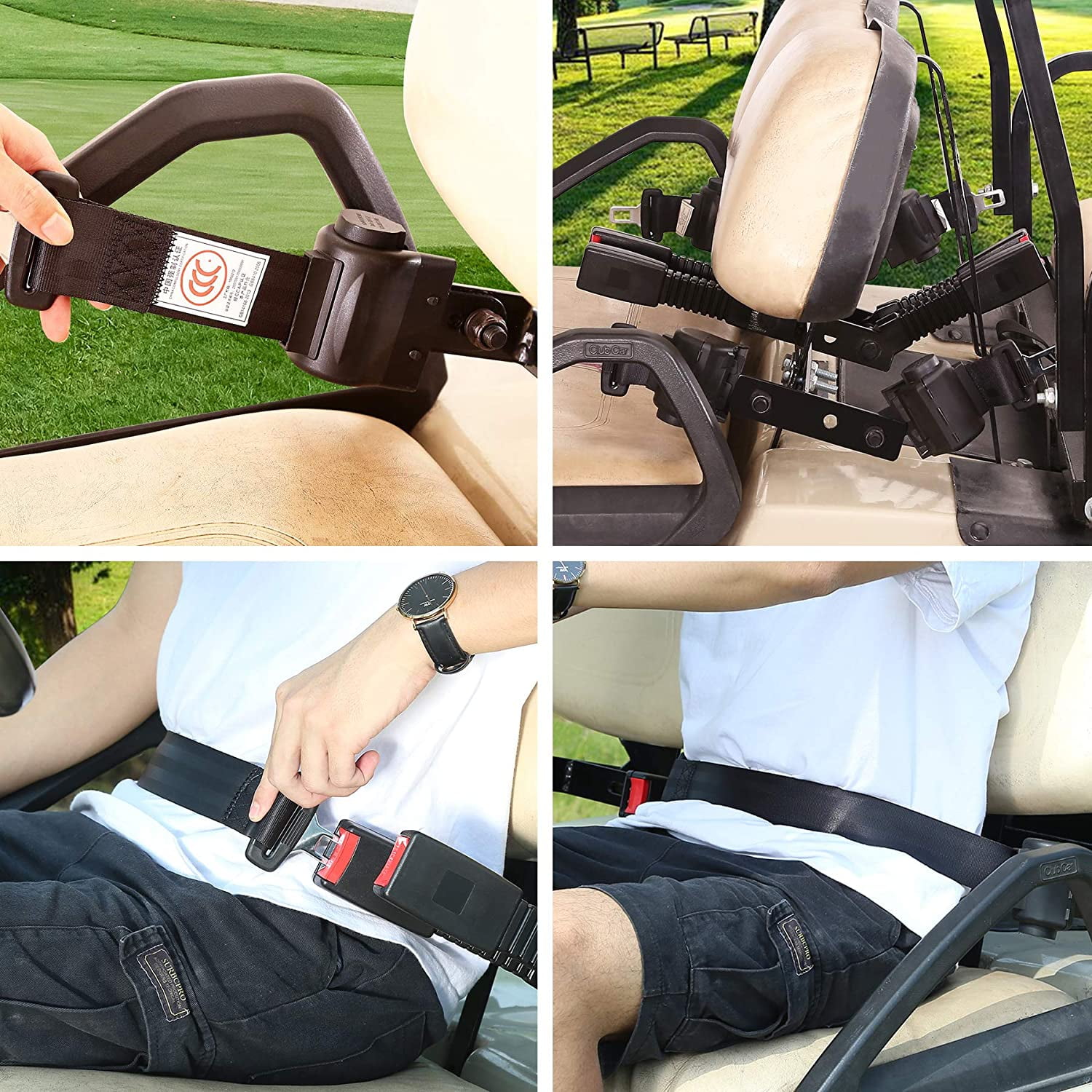 10L0L Golf Cart Seat Belt & Bracket Kit for 4-Passenger Yamaha EZGO Club Car (Black, 42 in) hks8w