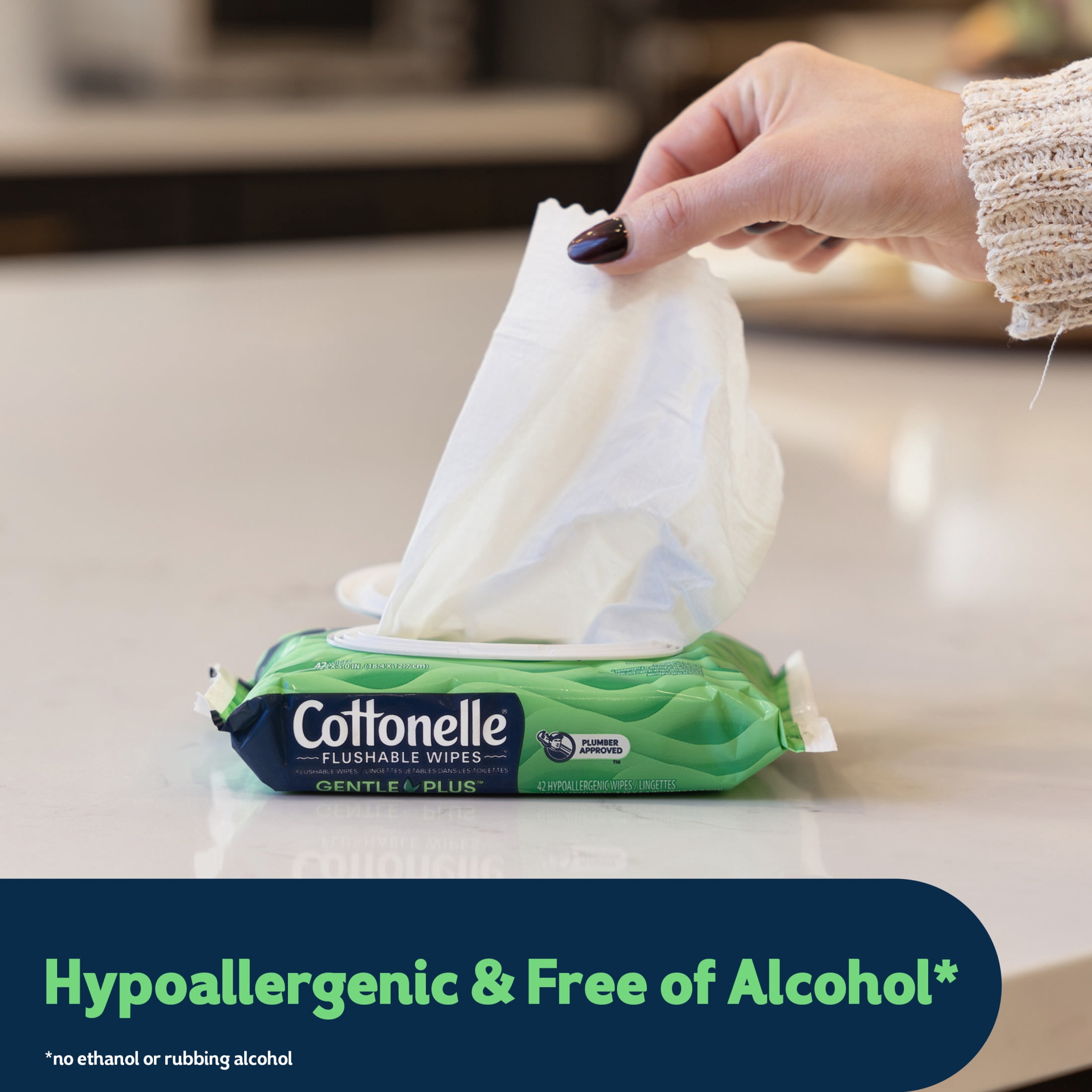 Cottonelle GentlePlus Flushable Wet Wipes, Soothing Aloe & Vitamin E (2 Flip-Top Packs, 84 Wipes Total) v1yjl