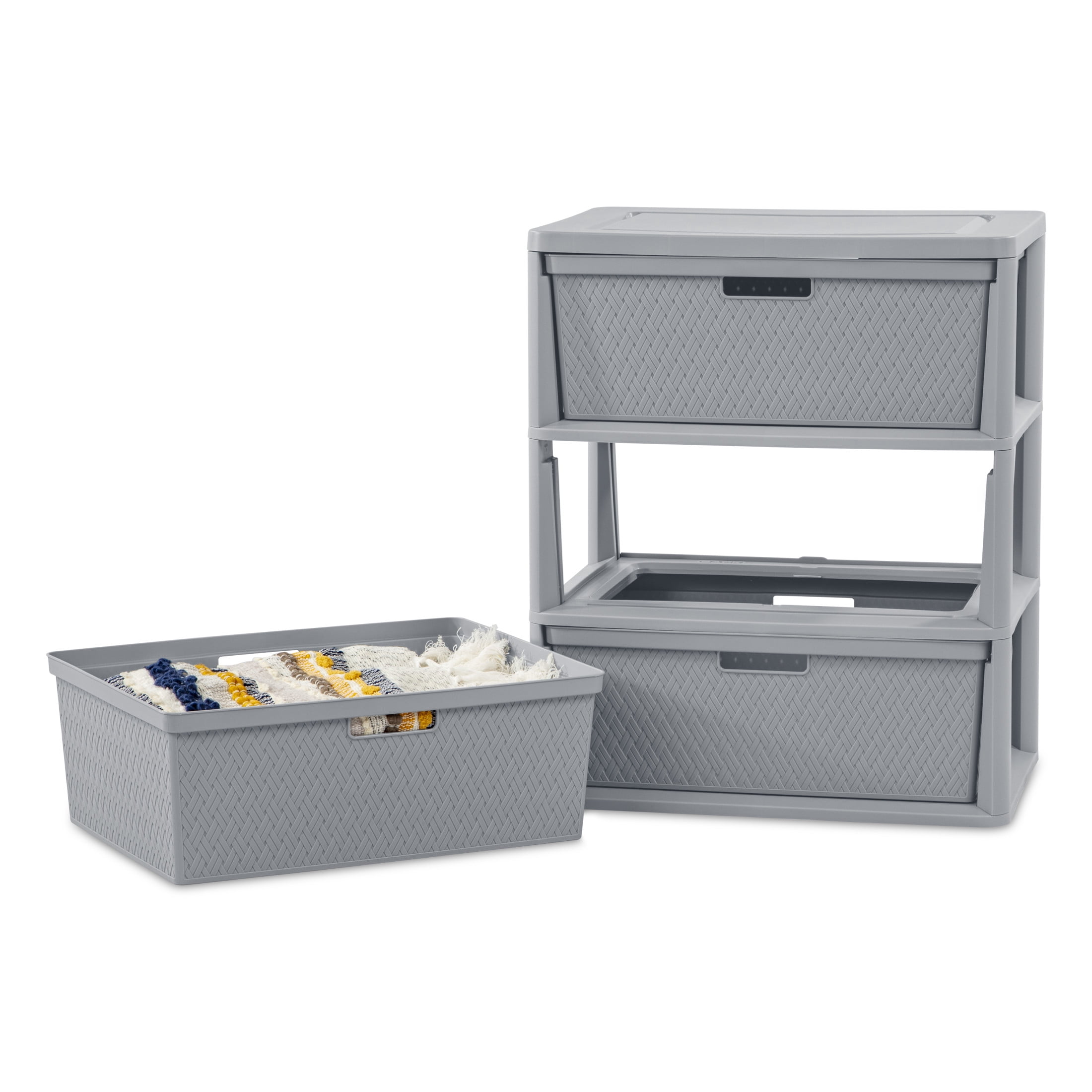 Sterilite Wide 3 Drawer Tower, Plastic Storage Organizer with Removable Bins (Gray, 15.6 in x 21 in x 25.3 in) ni9y1