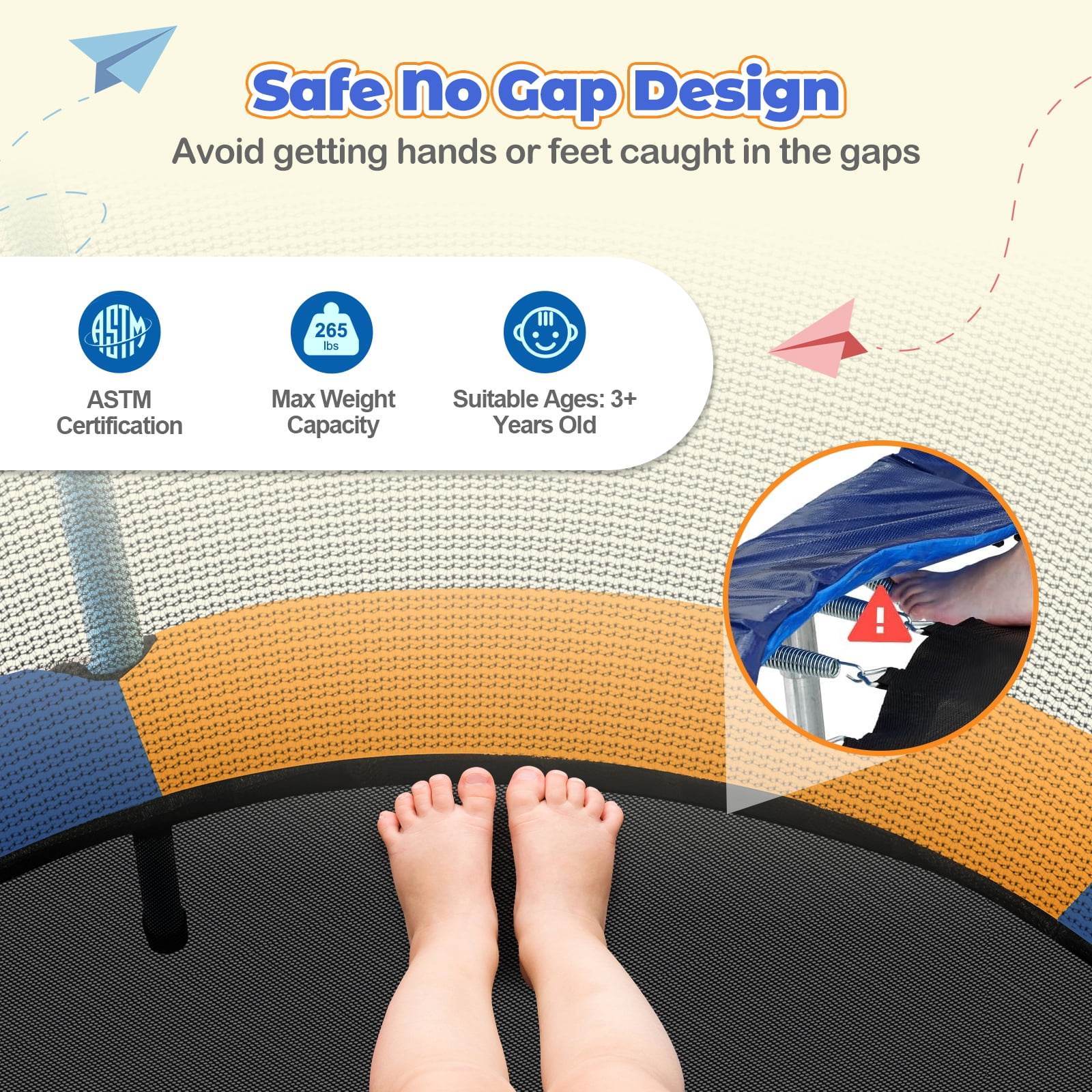INFANS 48 in Toddler Trampoline with Safety Enclosure Net and Heavy-Duty Frame (Orange, 48 in) hata0