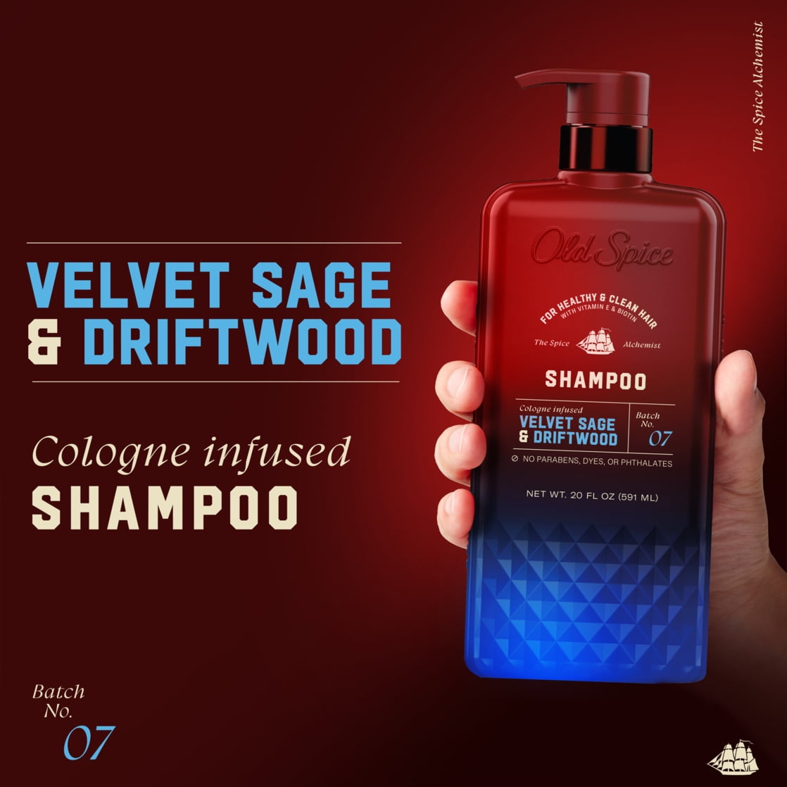 Old Spice The Spice Alchemist Shampoo, Cologne-Infused Velvet Sage & Driftwood, Moisturizing Hair Care (21.9 fl oz) o48vi