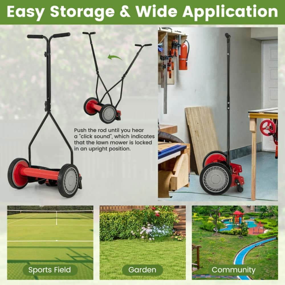 Yardi Yarda 14 Inch Push Lawn Mower with 5 Steel Blades and Grass Catcher Bag (Red, 14 in) ccr71