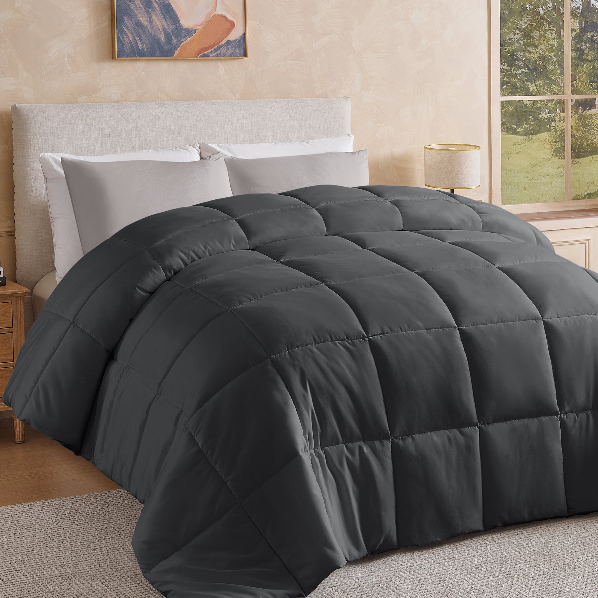 AQUZIN All-Season Quilted Down Alternative Comforter, Breathable Microfiber Duvet Insert with Corner Tabs (Gray, 88 in x 88 in) n2ffi