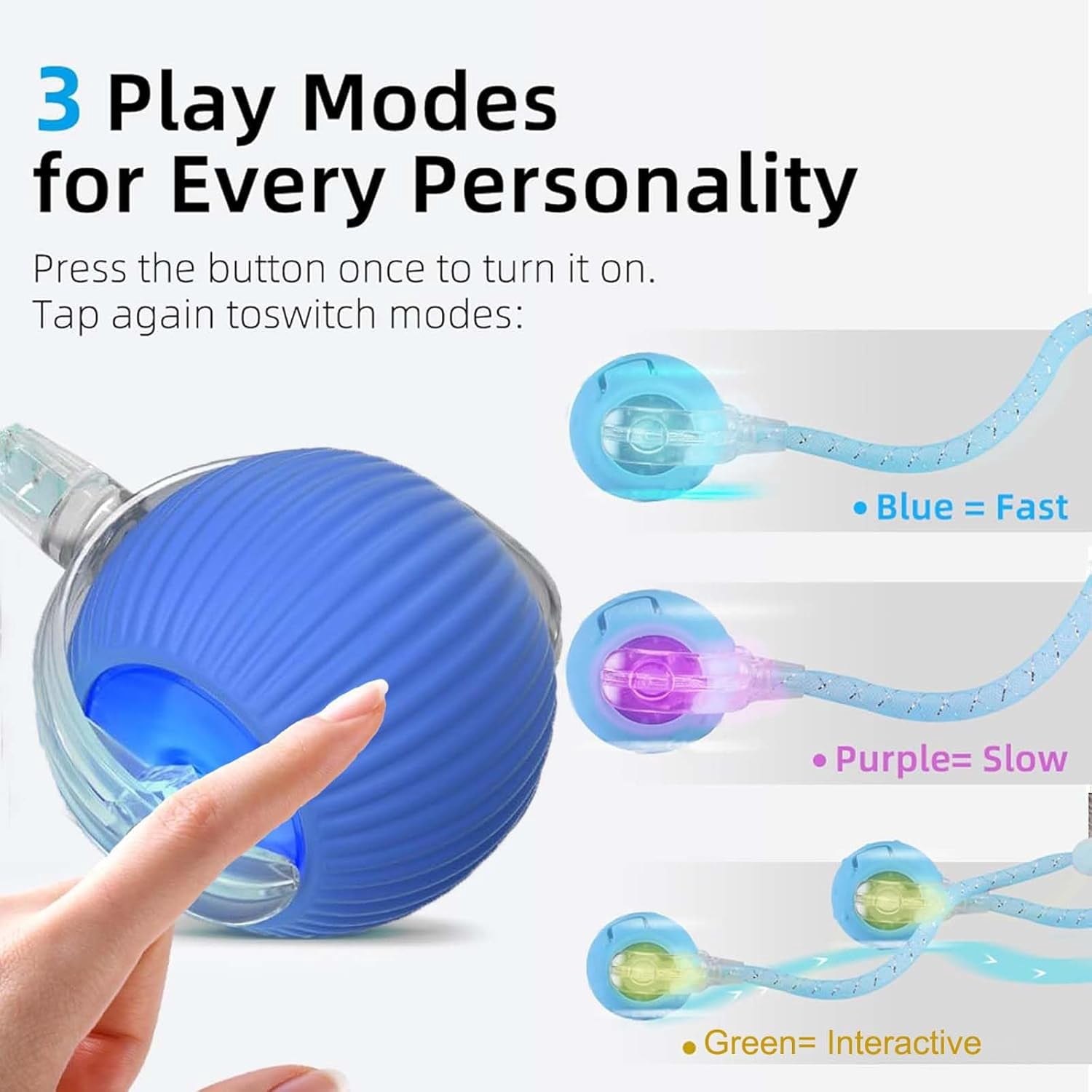 OEIKPFN Interactive Cat Toy Ball, Rechargeable Motion-Activated Pet Exercise Toy with Tail (Blue) 5oa0q