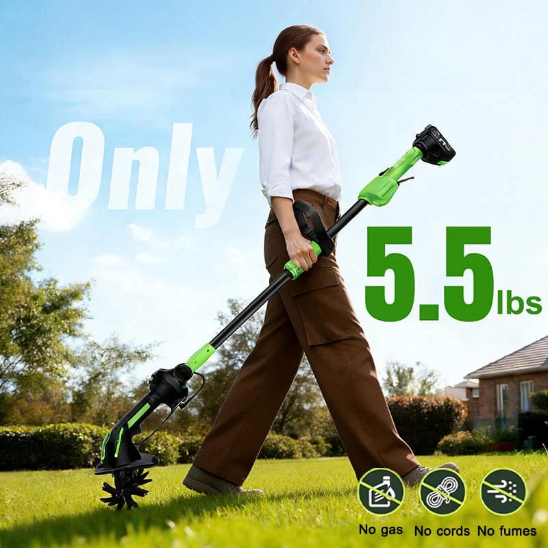 iToolMax 24V Cordless Electric Tiller Cultivator, Lightweight Garden Soil Tiller with Extension Rod, 2 Batteries & Charger (4 in Width, 51 in Length) pt2v9