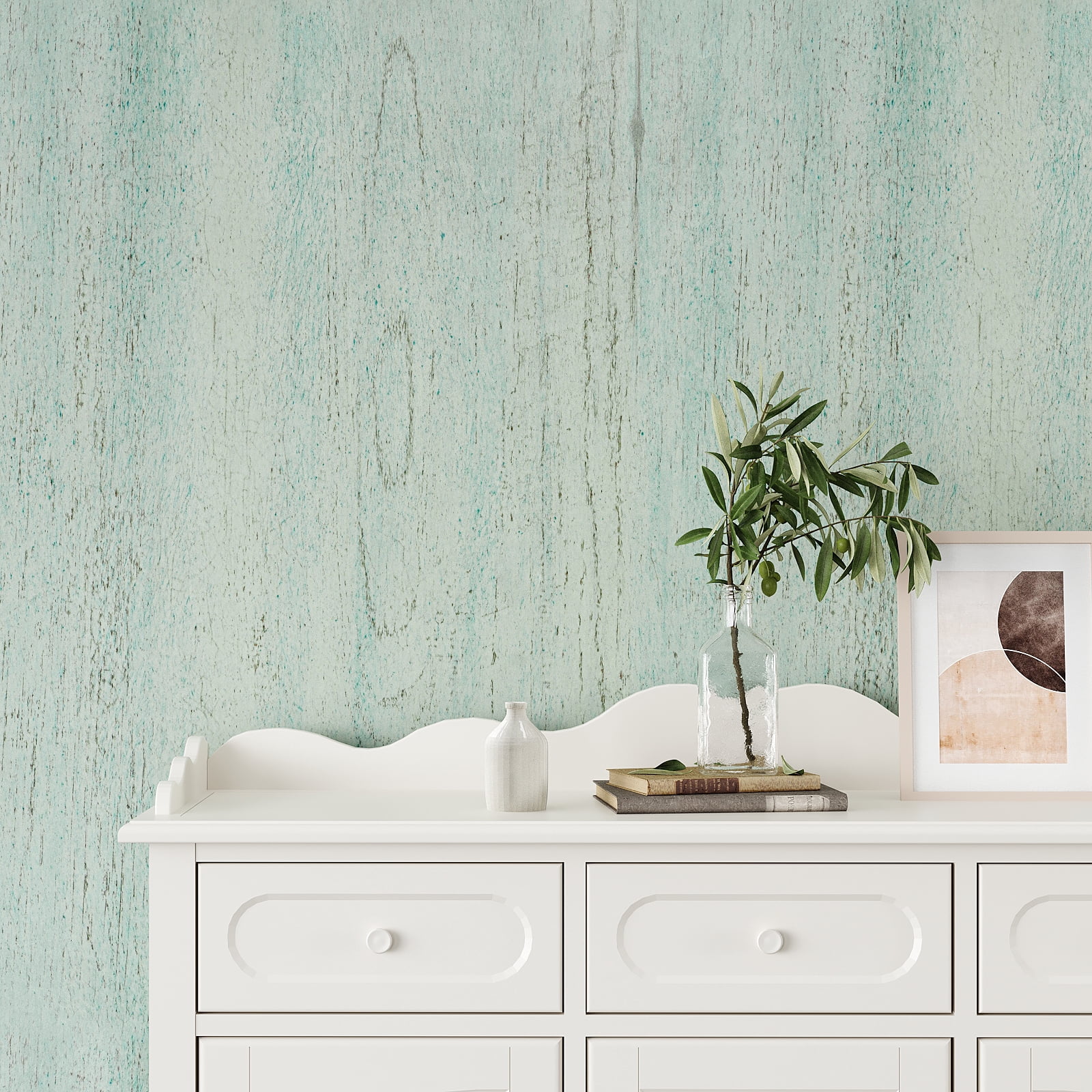 VEELIKE Aqua Wood Peel and Stick Wallpaper, Removable Adhesive Contact Paper for Furniture and Countertops (Green, 15.7 in x 118 in) 0j01c