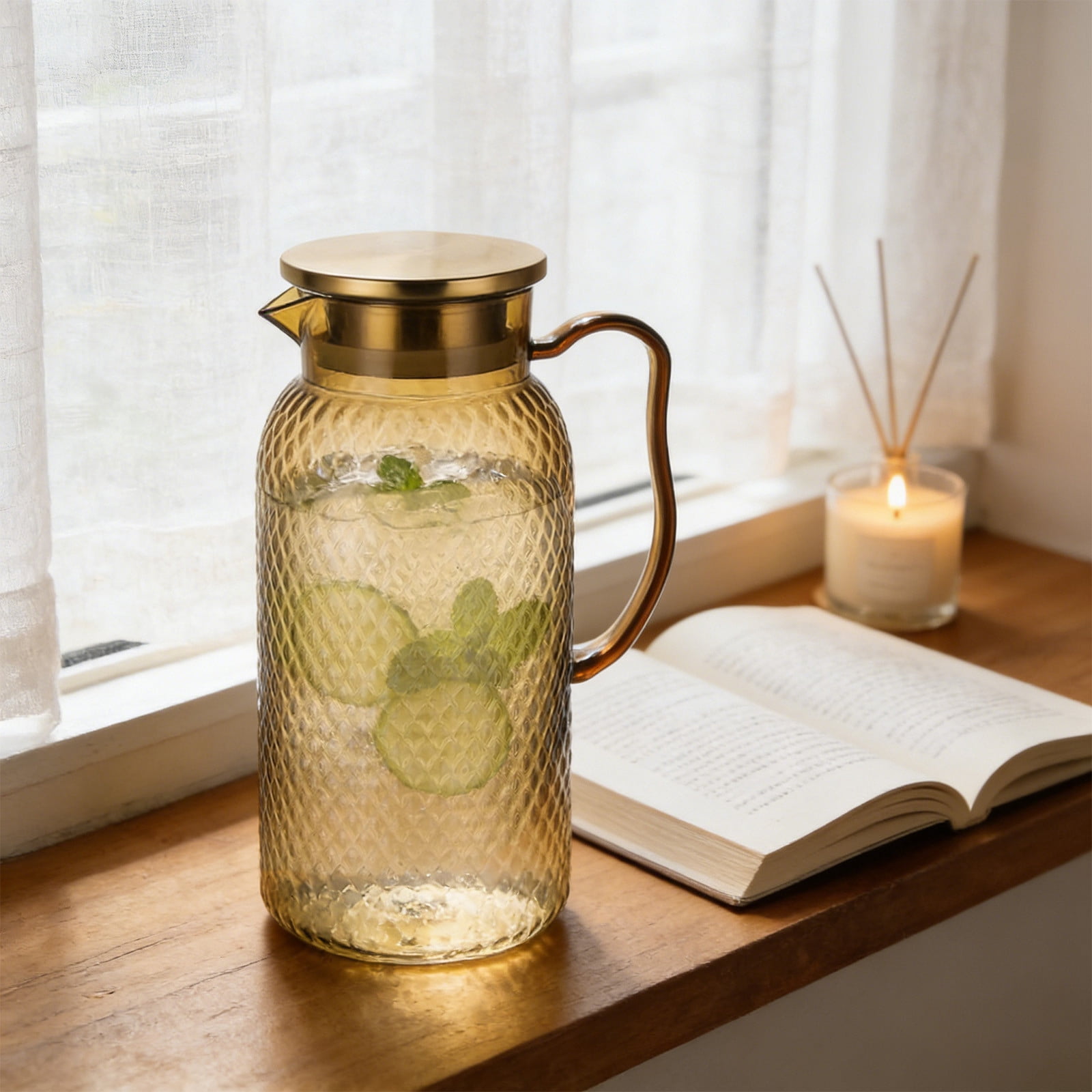 TIITSTOY Acrylic Beverage Pitcher Heat-Resistant Fruit Tea Server (Brown, 64 fl oz) e4v8e