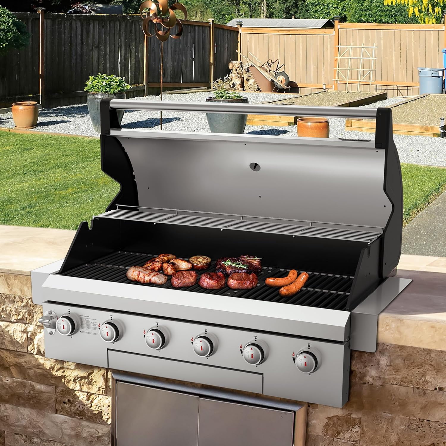 Brand Man Grills 6-Burner Built-In Gas Grill (Silver, 860 sq in) z58fl