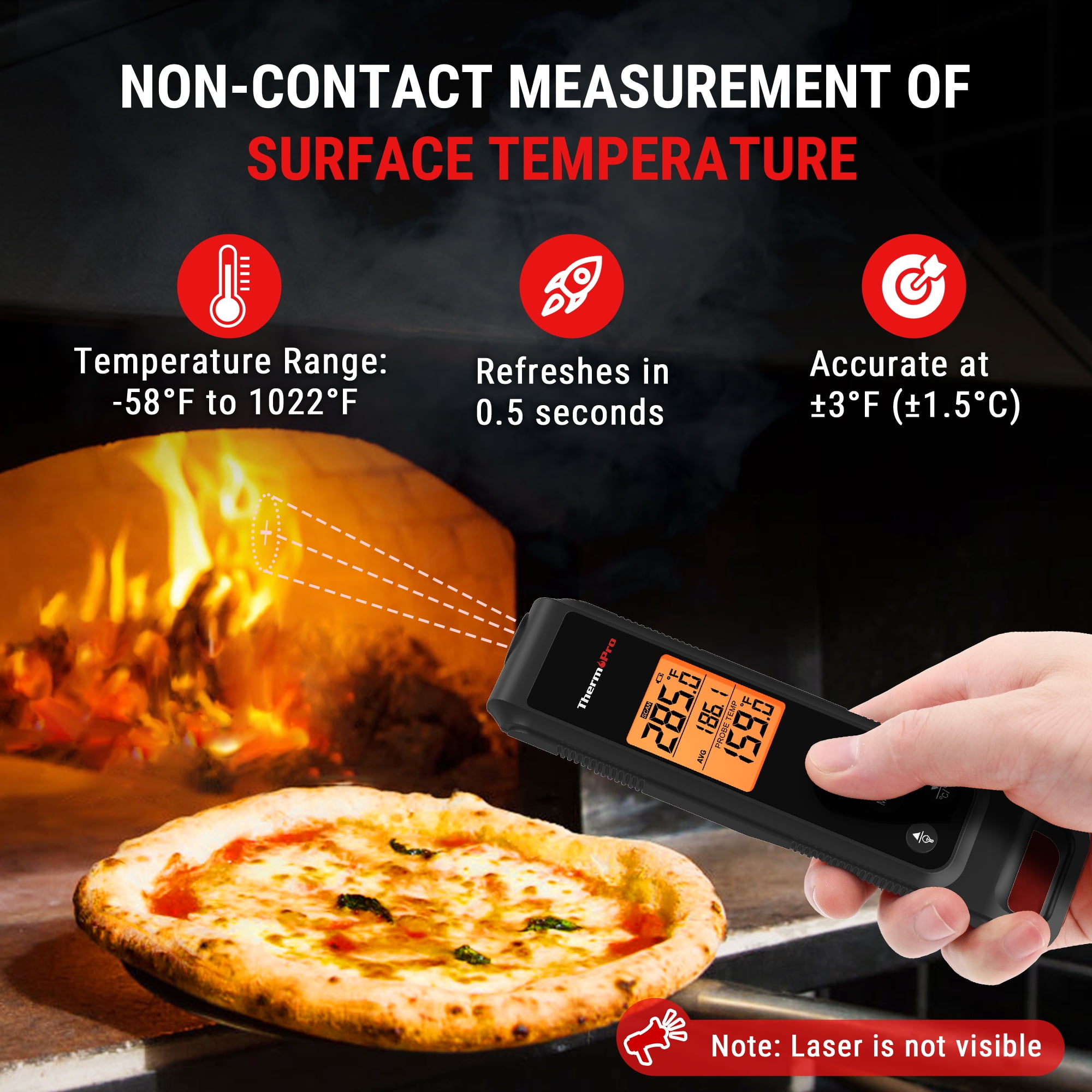 ThermoPro 2-in-1 Infrared Thermometer and Instant Read Meat Probe for Grilling and Baking (Black, 1 Pack) 50ti6
