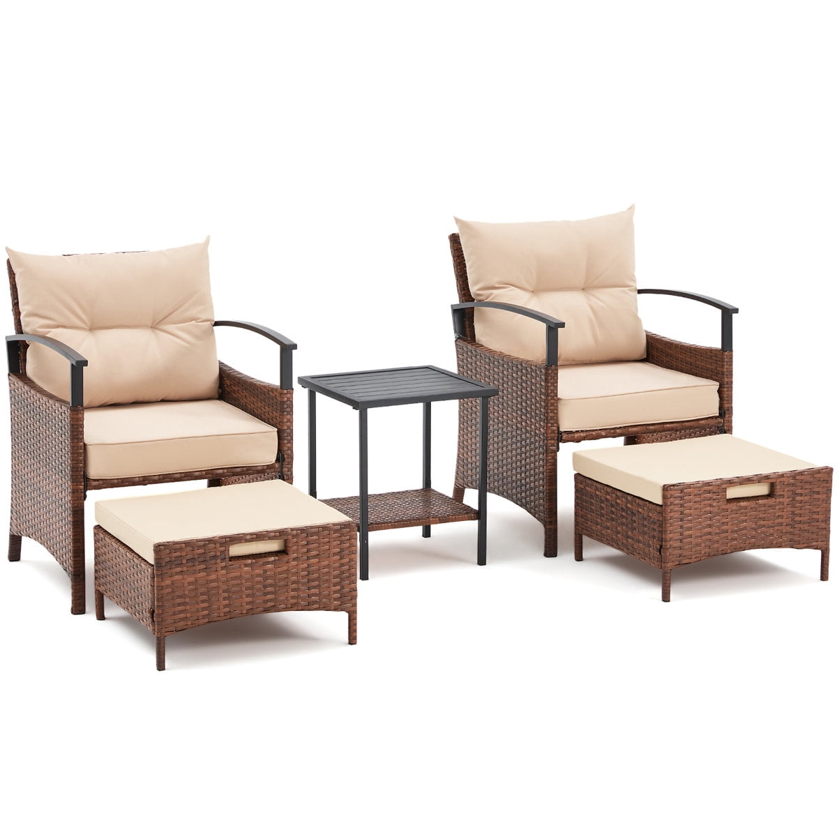 U-HOMY 2-Person Patio Conversation Set with Cushions and Footrests (Beige, 2-Piece) dj4yk