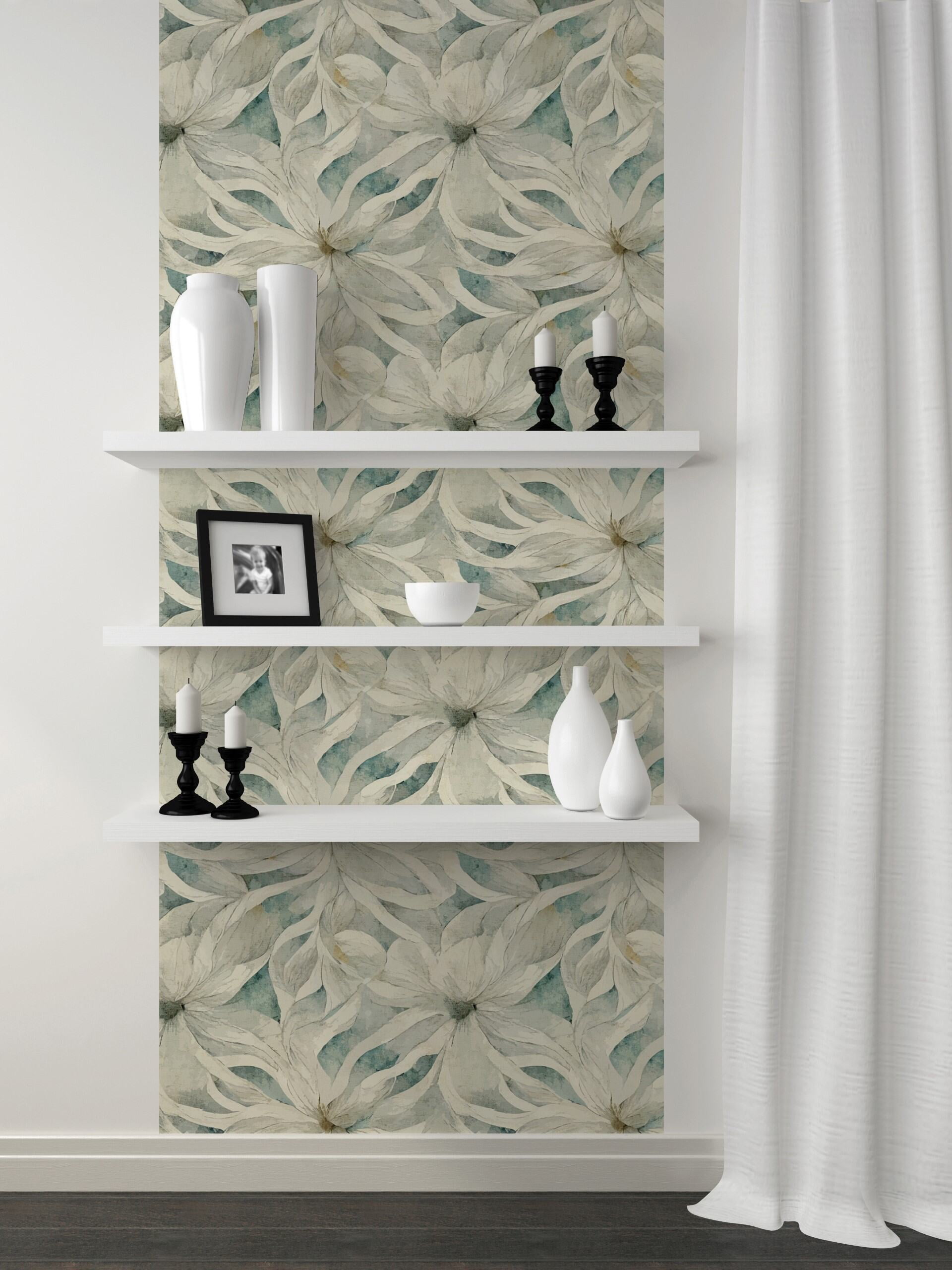 WallWear Peel and Stick Wallpaper, Urban Stems Removable Vinyl Wall Decor (Beige, 17.5 in x 216 in) 54nv0