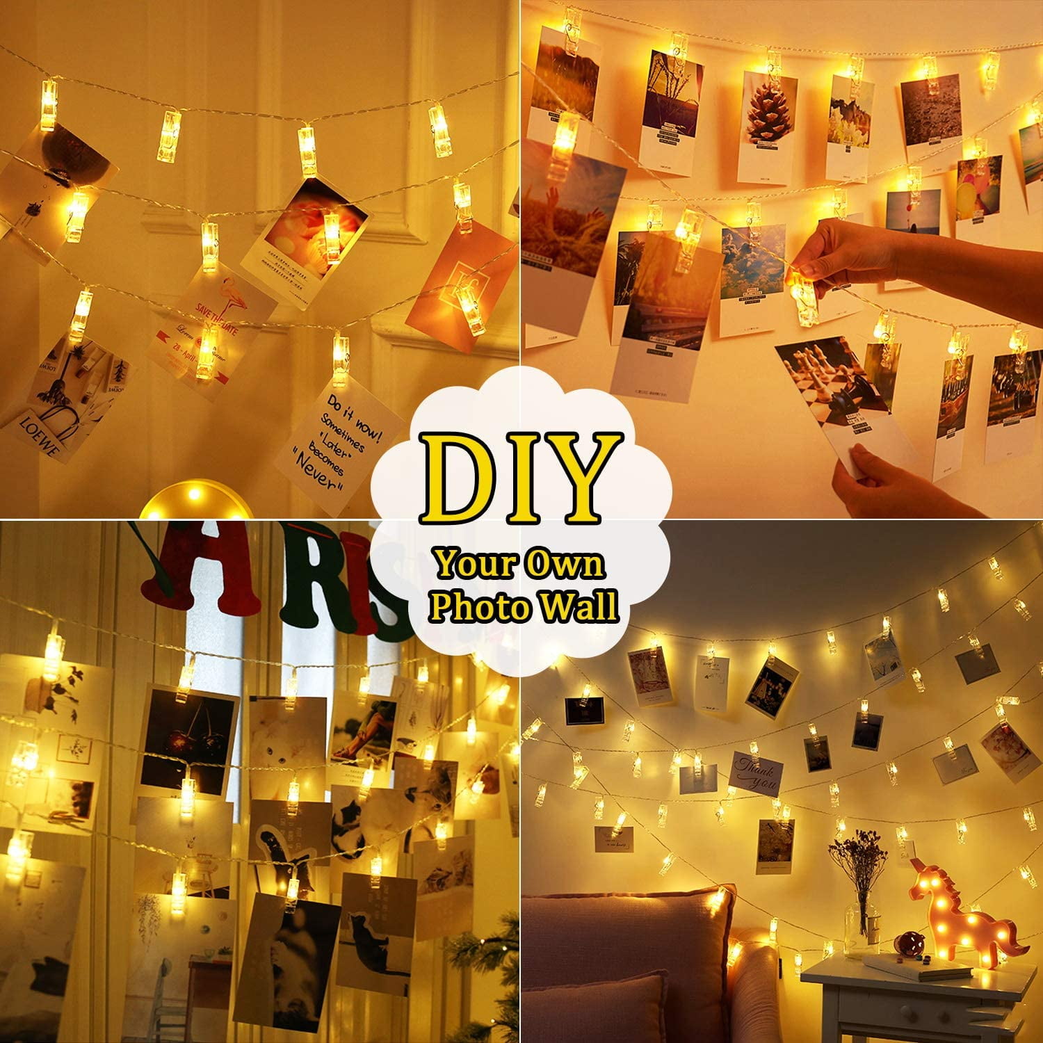 Rirool LED Photo Clip String Lights, Decorative Warm White Hanging Display for Photos and Artwork (33 ft, 50 Count) 9ugwq