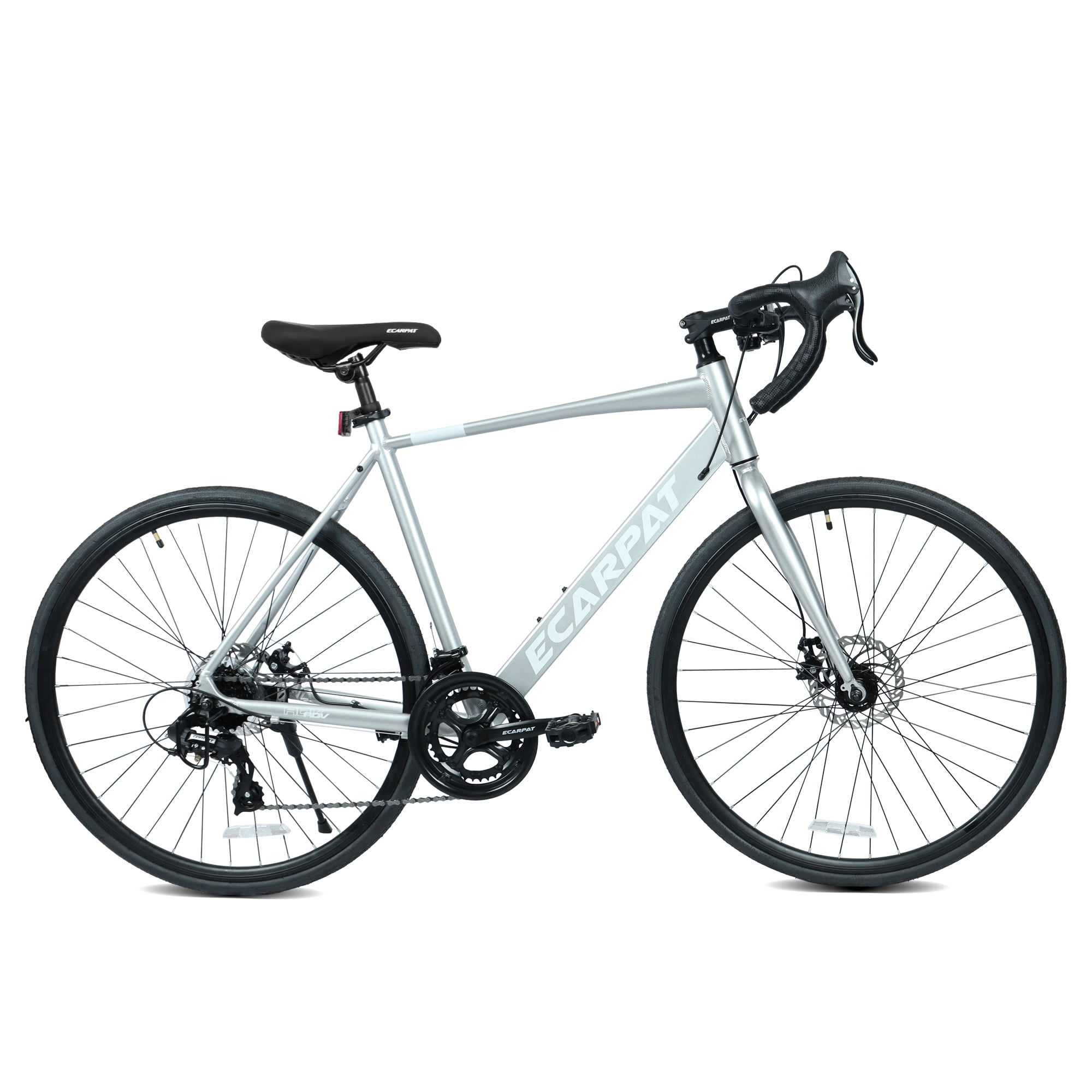 Harmie 700C Road Bike with Lightweight Aluminum Frame, 16-Speed Drivetrain and Disc Brakes (Silver, 20 in Frame) cyzhx
