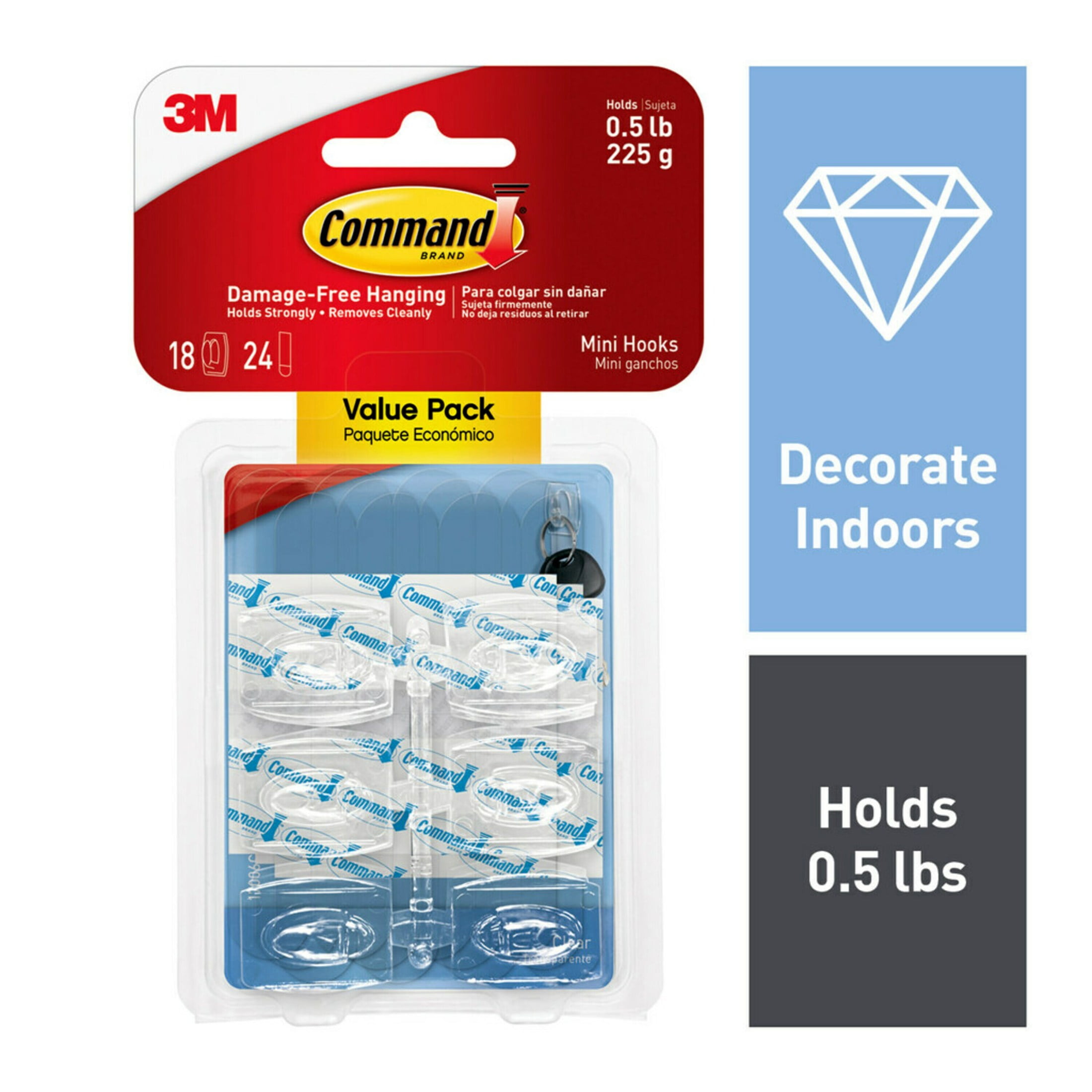 Command Mini Wall Hooks, Damage-Free Adhesive Hanging for Home and Office (Clear, 18 Hooks and 24 Strips) tcvnu