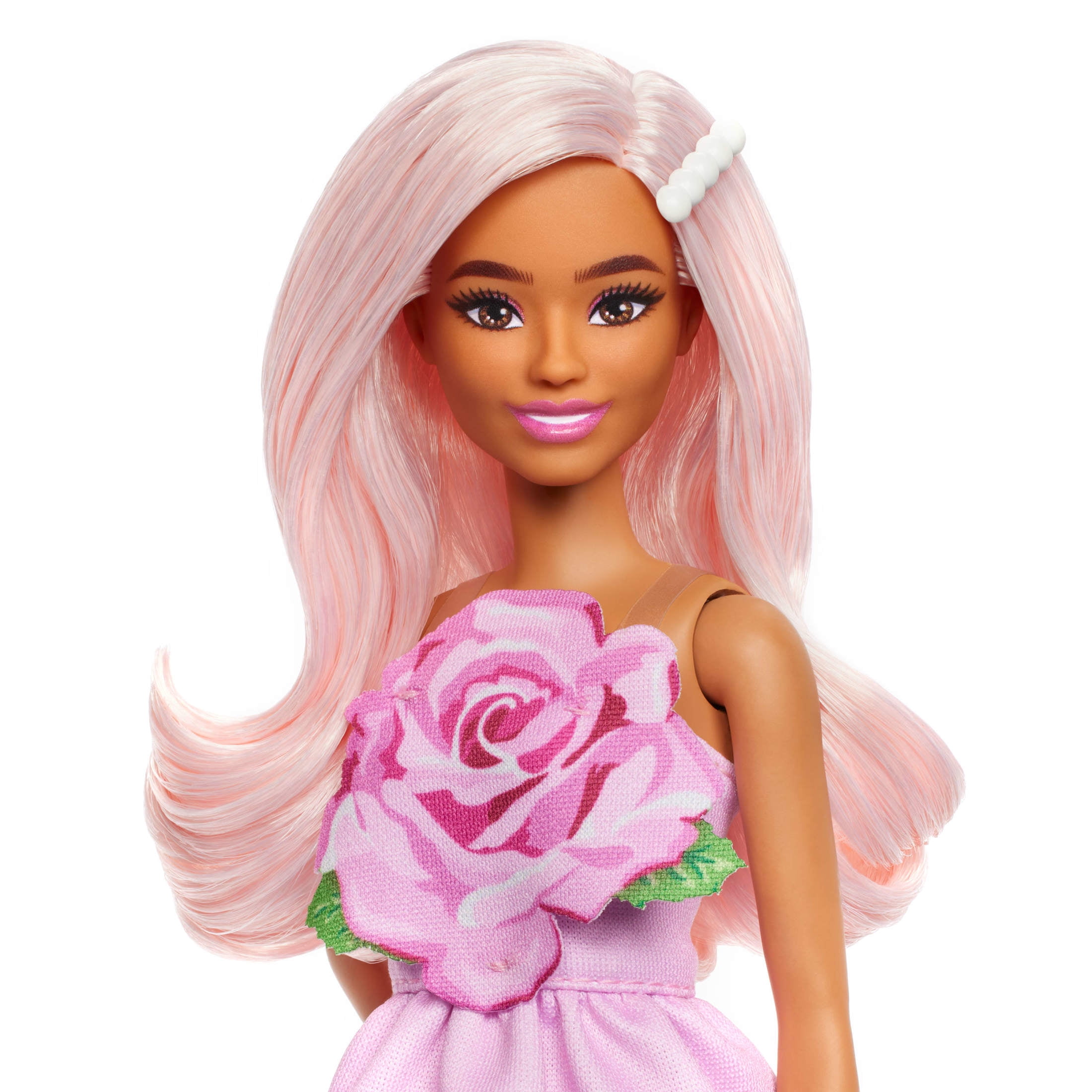 Barbie Fashionistas Doll #238 Petite Body with Strapless Rose Dress and Pink Hair (11.5 in) eie5a