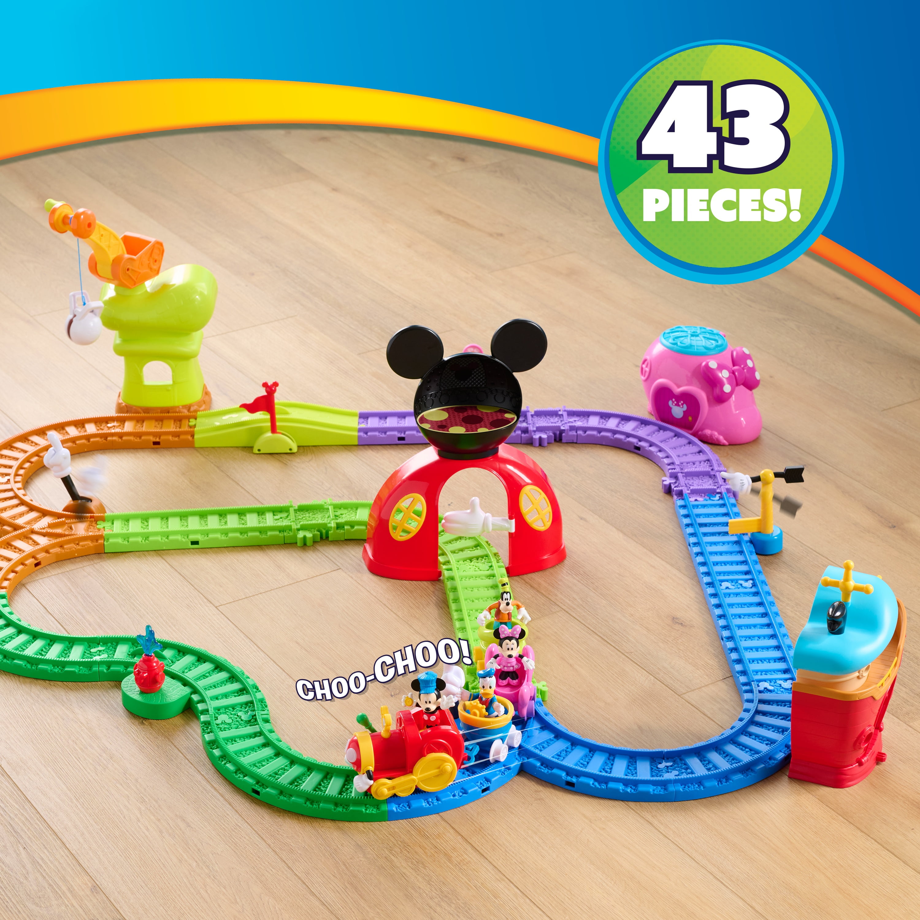 Mickey Mouse Clubhouse Fun Track Set, Motorized Remote Control Train with 4 Figures (43 Pieces) otn4q