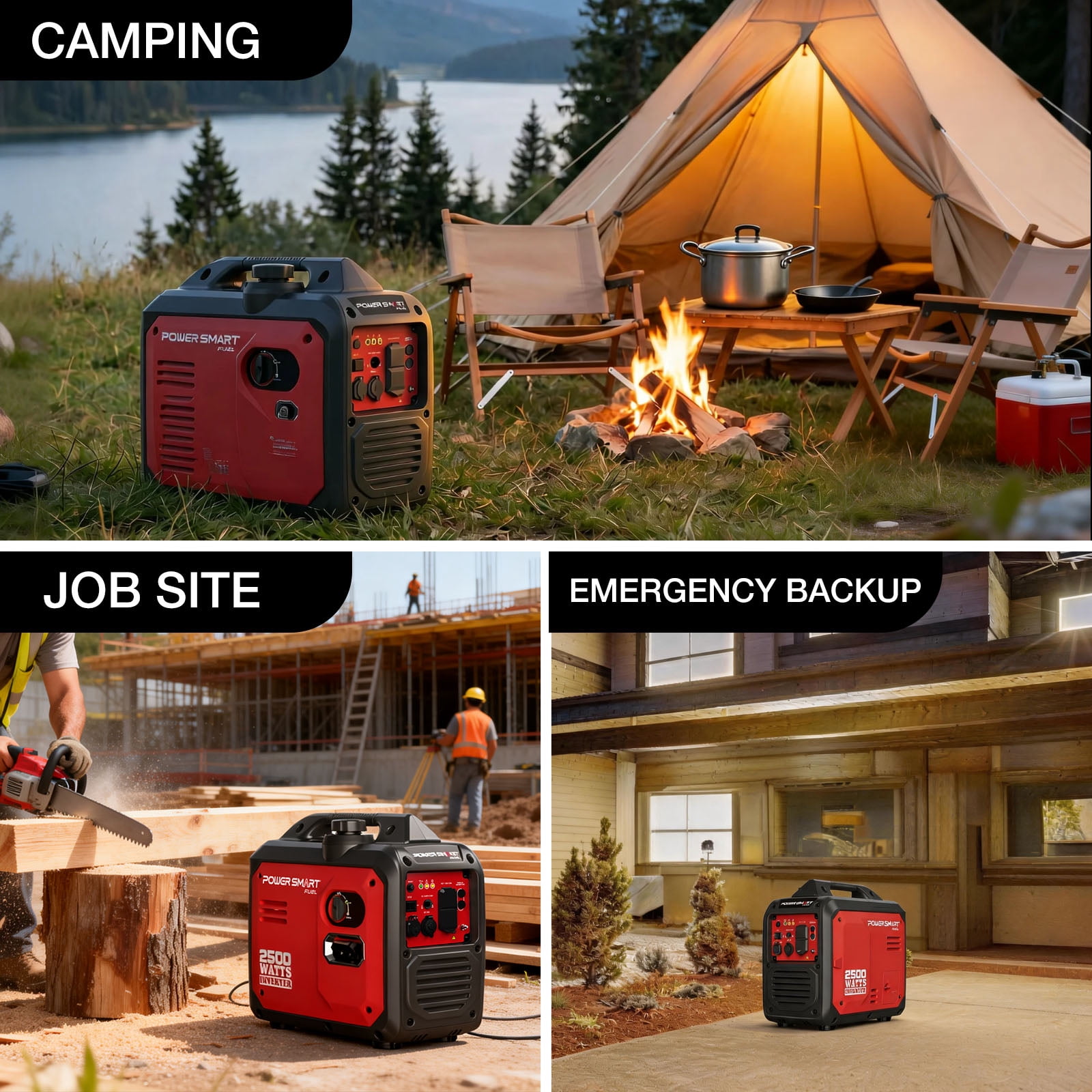 PowerSmart 2500W Portable Inverter Gas Generator (Quiet, 1.06 Gallon Tank, 42.3 lb) ohq8y