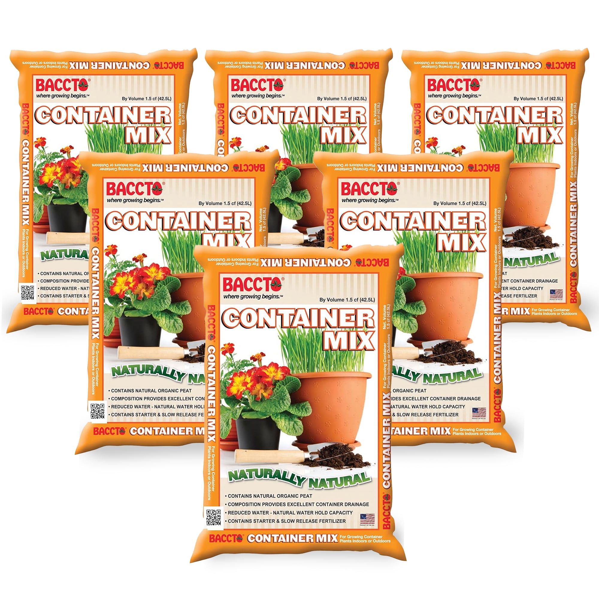 Michigan Peat BACCTO Container Planting Mix, Organic Blend for Indoor and Outdoor Pots (1.5 cu ft, 6 Pack) xh1zo
