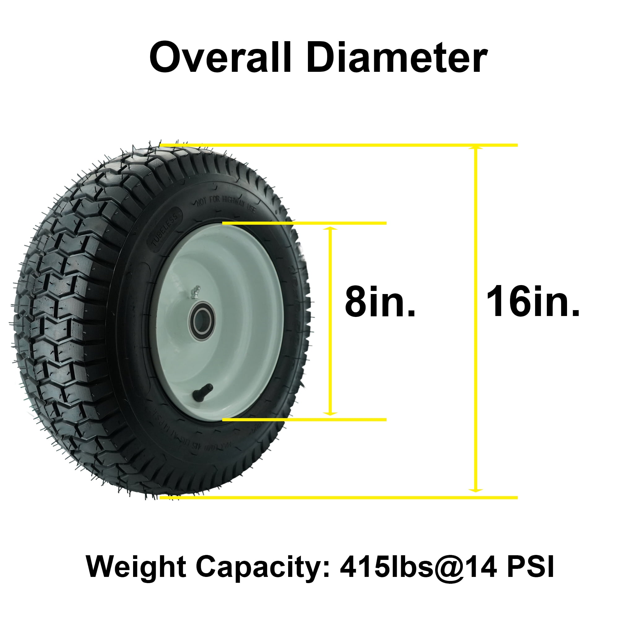 Ogracwheel 16x6.50-8 Lawn Tractor Tire and Wheel Assembly, Turf Tread, 3 in Centered Hub, 1 in Axle, Set of 2 wpkf6