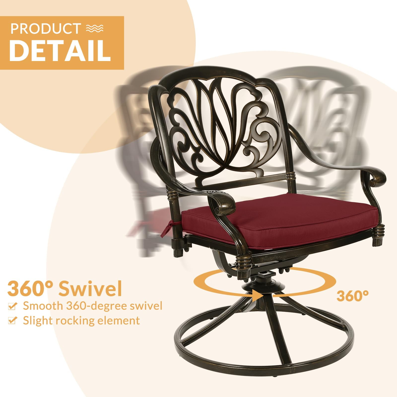 W WARMHOL 9-Piece Patio Dining Set, Cast Aluminum Outdoor Table and Chair Set with Cushions (Red, 84 in) ywro9
