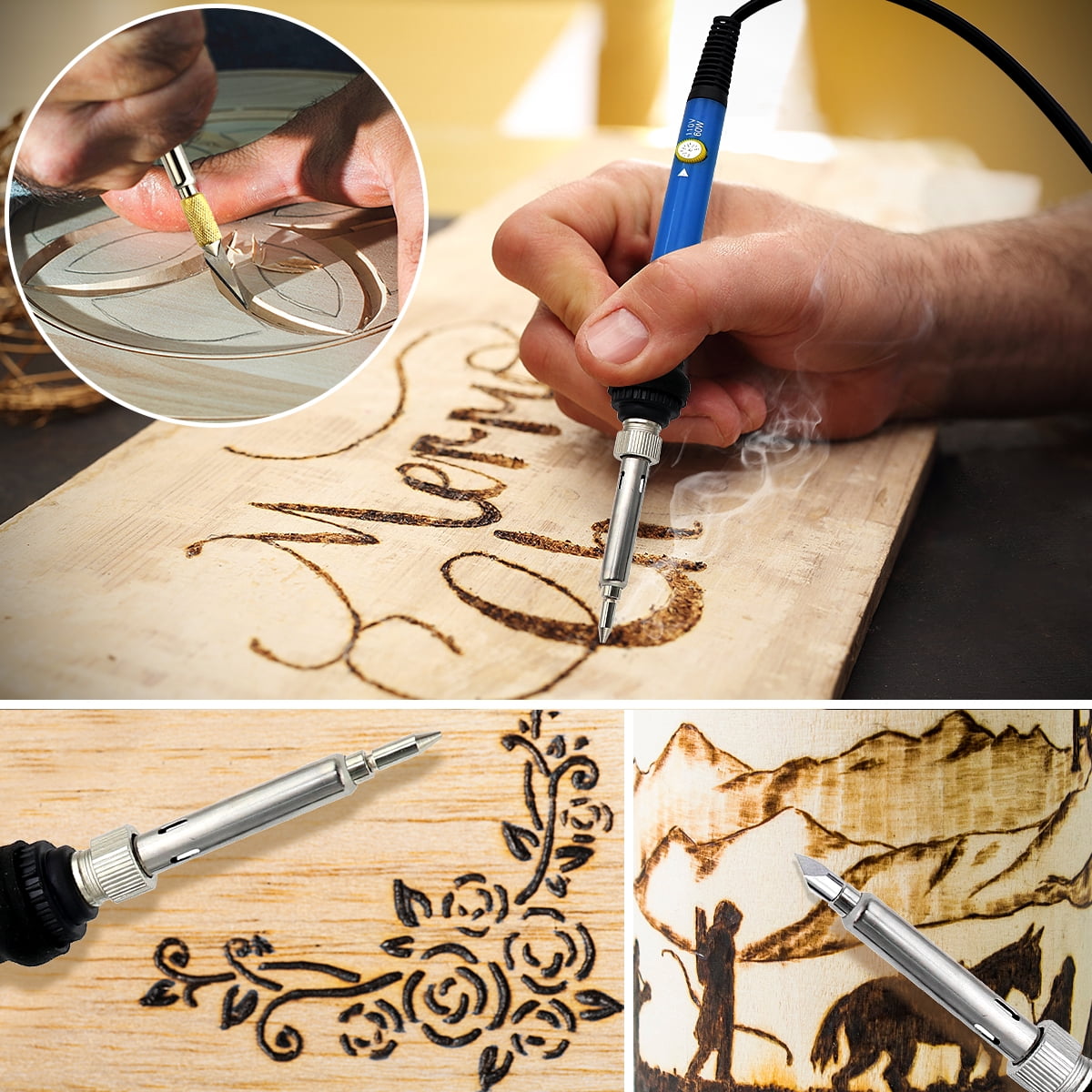 LifeIdeas 95-Piece Wood Burning Kit, Professional Pyrography Pen with Adjustable Temperature (Blue, 95-Piece Set) p7clg