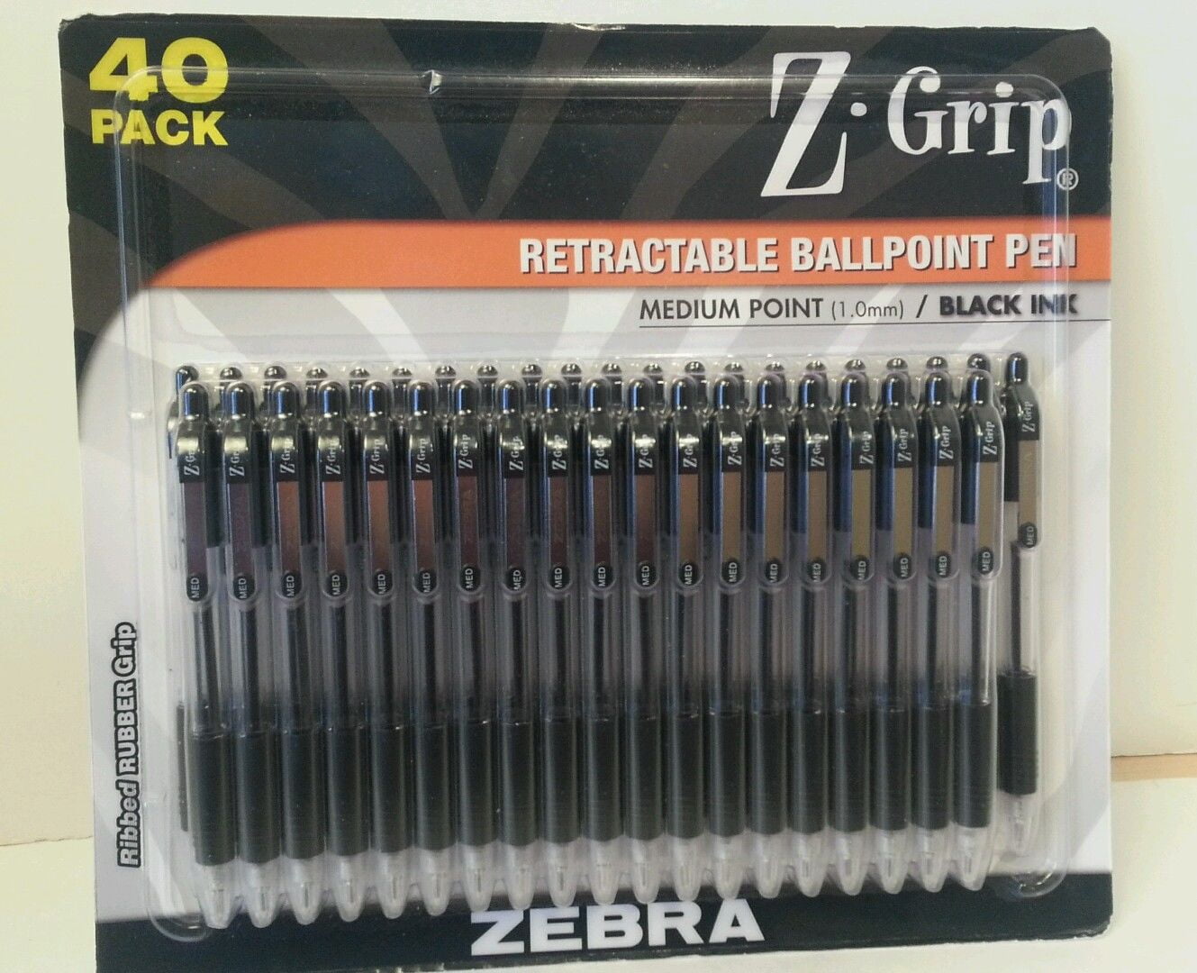 Zebra Z-Grip Retractable Ballpoint Pen, Low-Viscosity Ink, Smooth Writing, Medium Point (Black, 40 Pack) x7hme